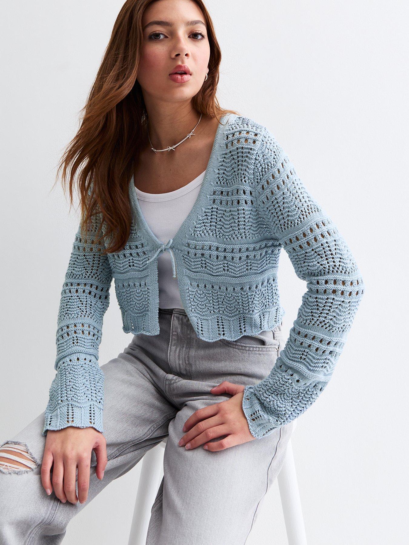 undefined Girls Blue Tie Front Crochet Cardigan