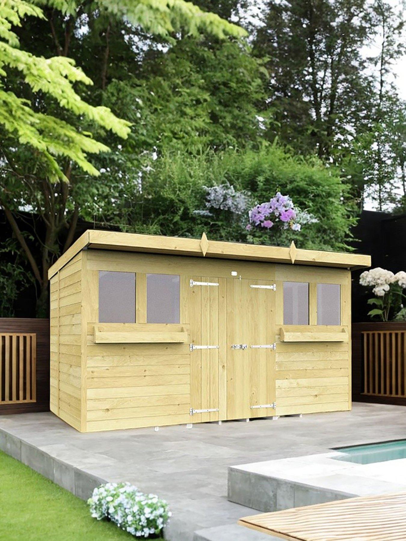 Product photograph of Diy Sheds 12 X 6 Pent Summer Shed Shiplap Pressure Treated from very.co.uk