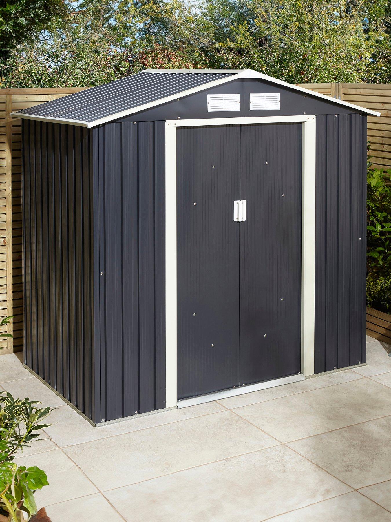 Rowlinson Trentvale 6x4 Metal Apex Shed Dark Grey with Foundation Kit