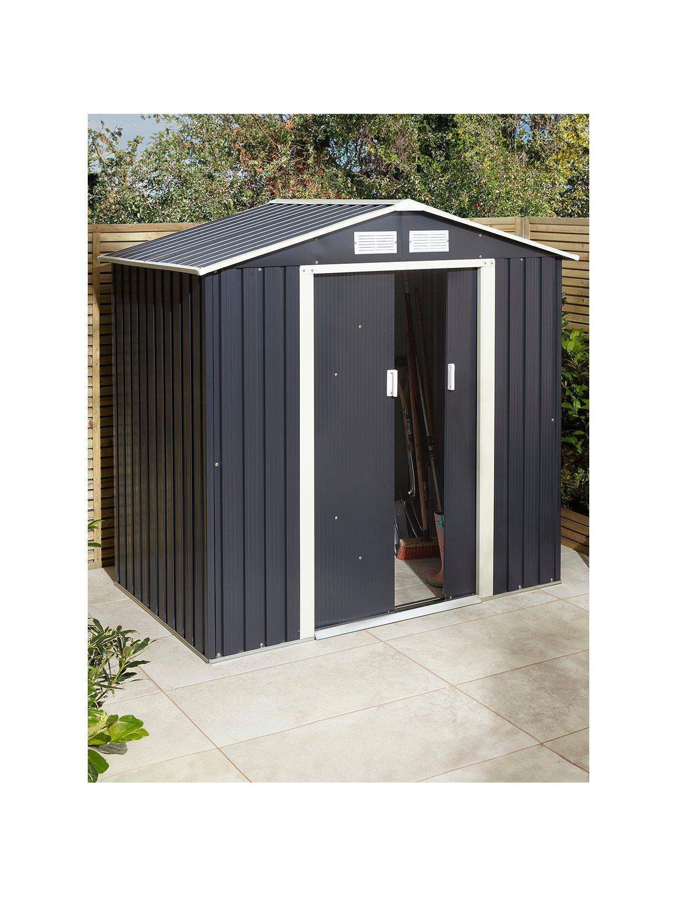 Product photograph of Rowlinson Trentvale 6x4 Metal Apex Shed Dark Grey With Foundation Kit from very.co.uk