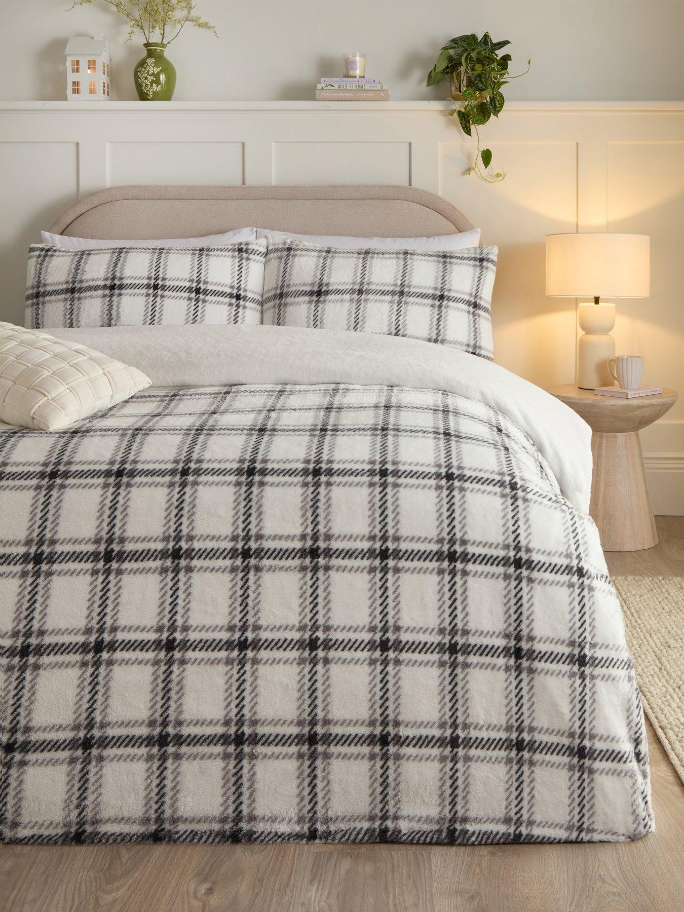 undefined Check Printed Fleece Duvet Cover Set