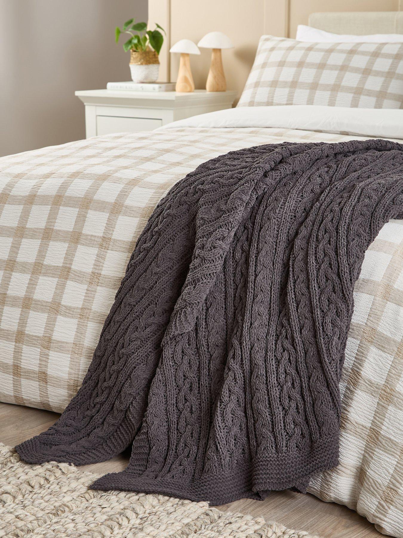 Very Home Chenille Cable Knit Blanket 150 x 240 cm - Charcoal