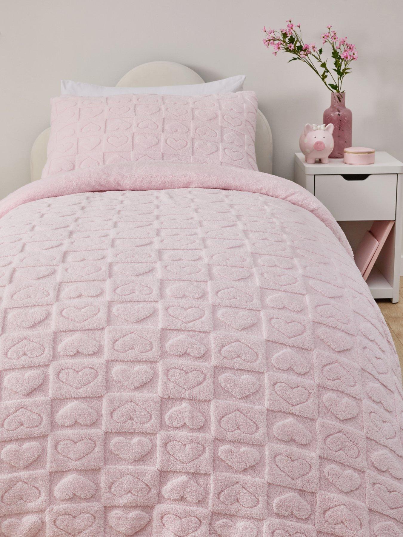 The Very Collection Heart 3D Teddy Fleece Duvet Cover Set - Pink