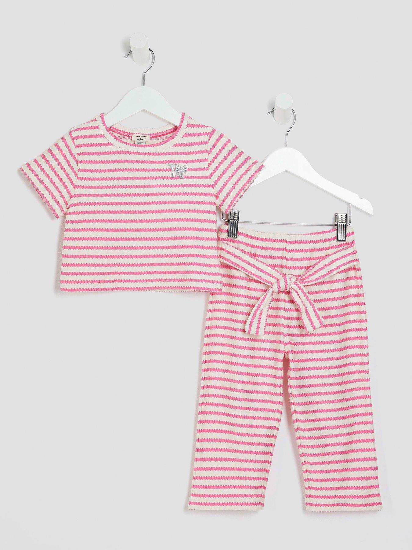 undefined Girls Short Sleeve Stripe Set - Pink