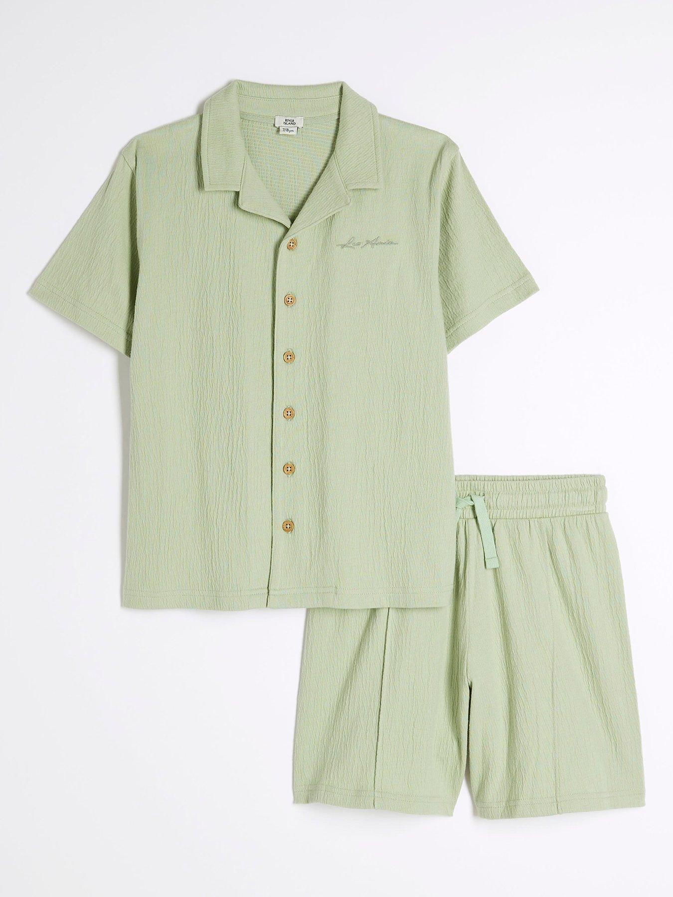 undefined Boys Textured Revere Shirt Set - Light Green