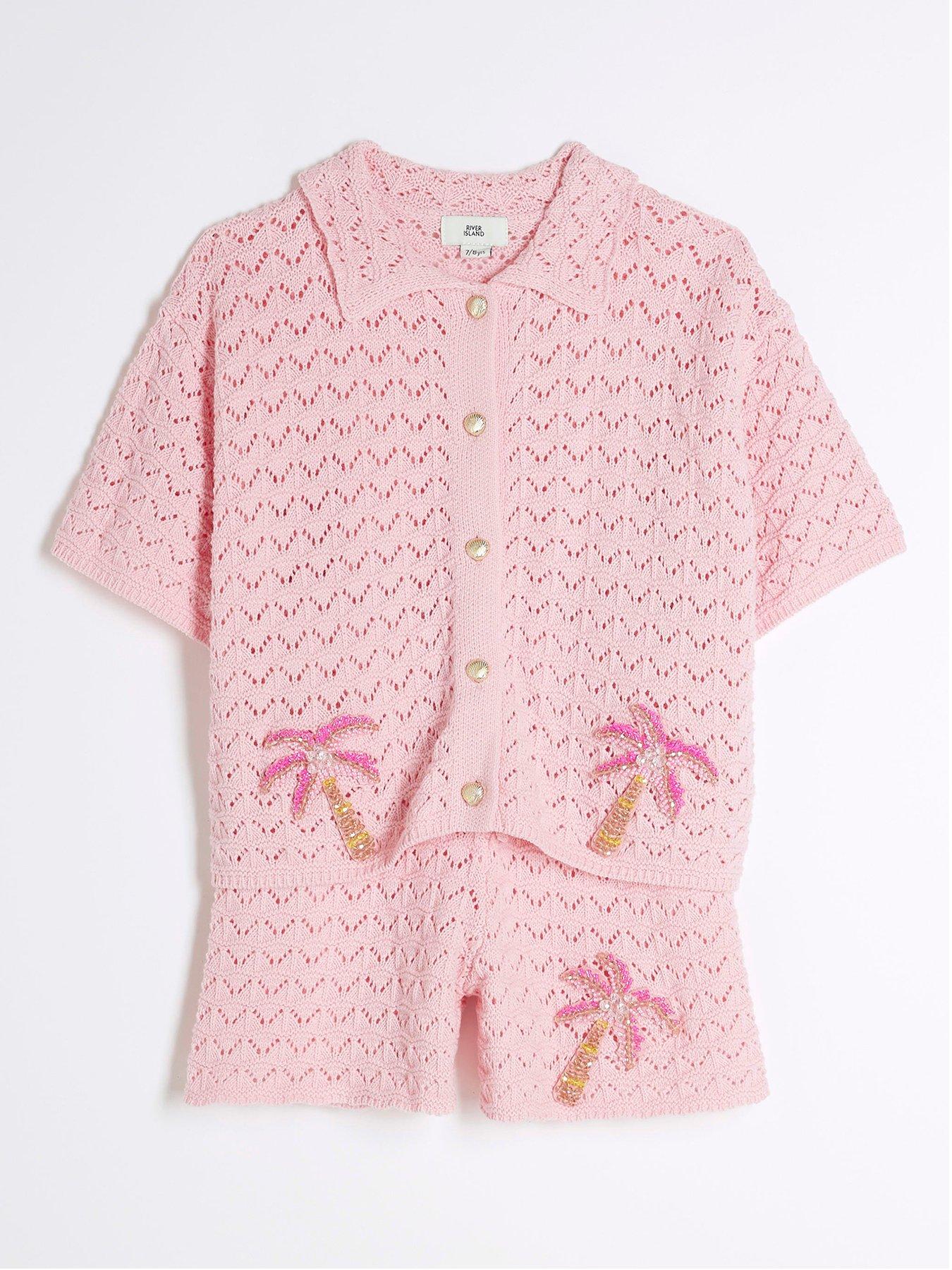 River Island: Older Girl Crochet Palm Tree Set - Pink - Pink - Medium
