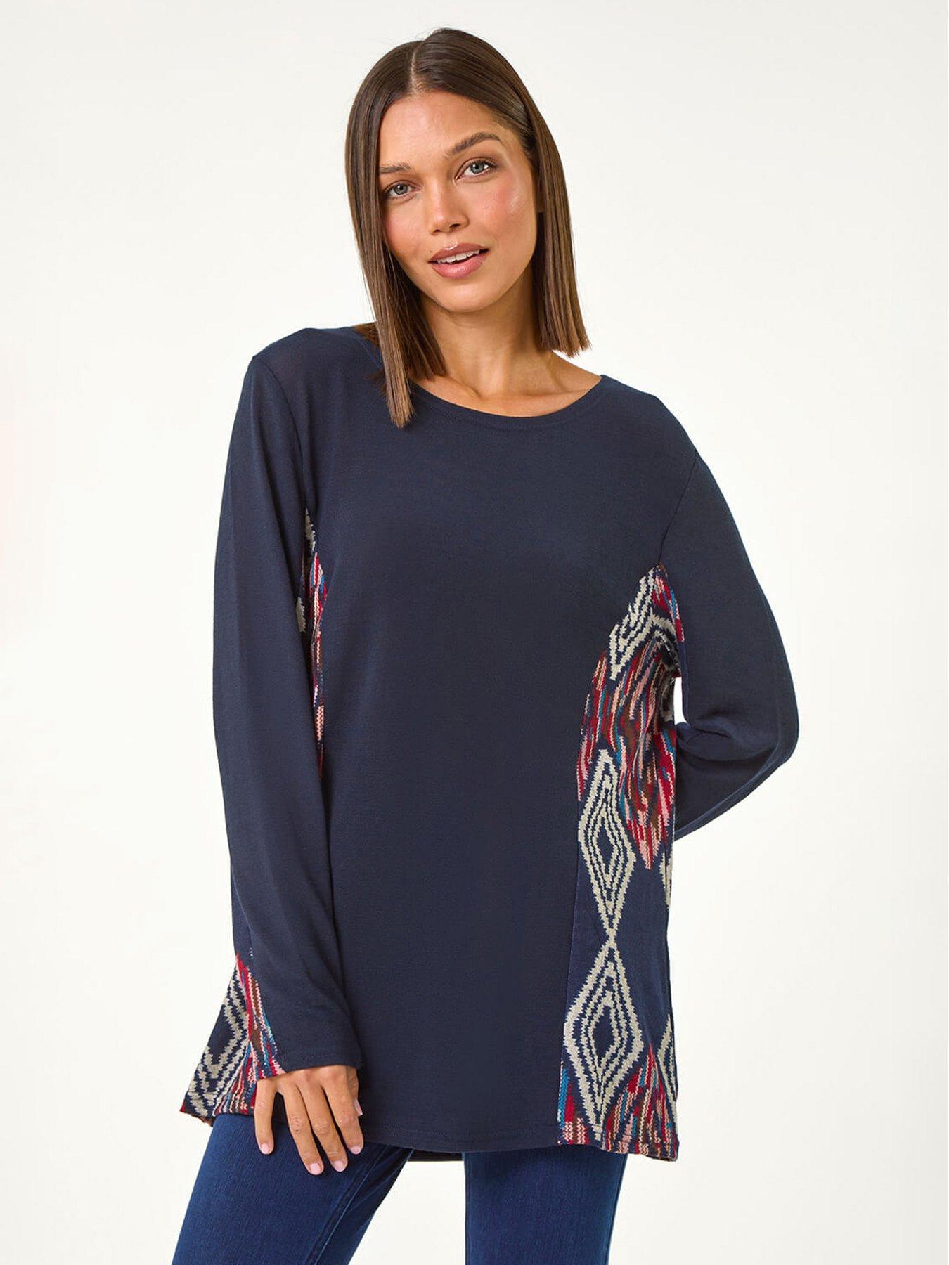 undefined Side Printed Stretch Tunic Top - Midnight Blue