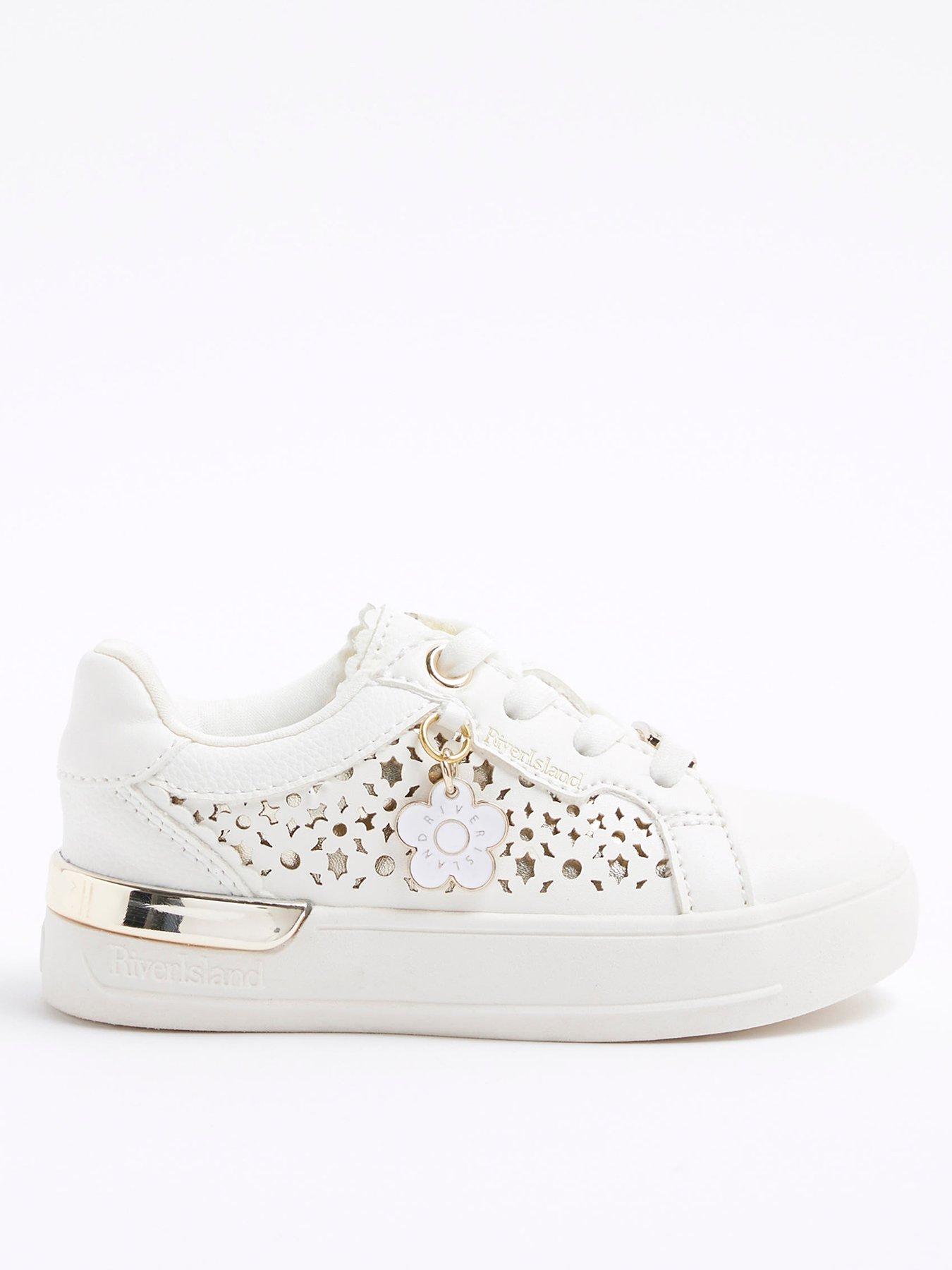 undefined Girls Flower Laser Cut Trainers - White