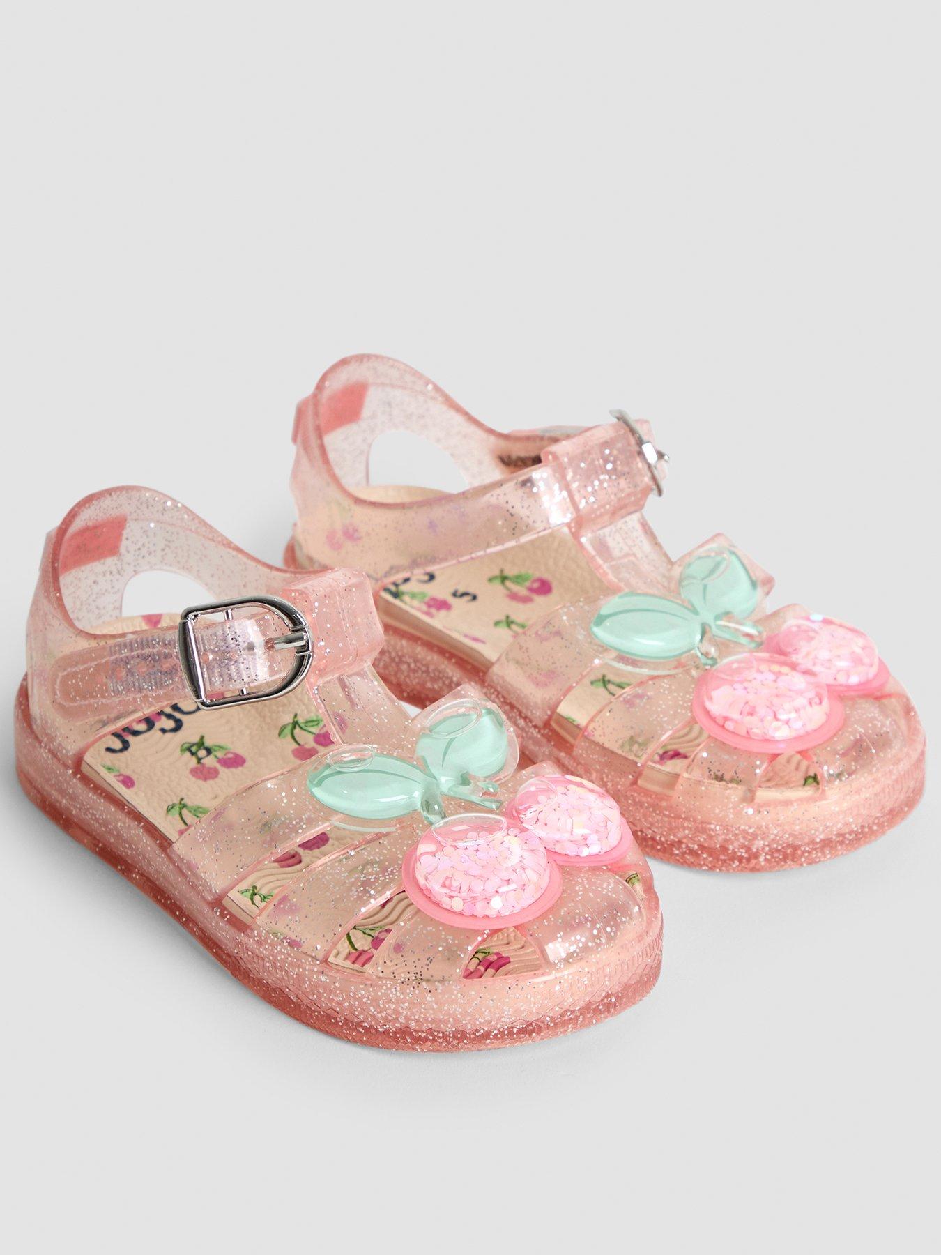 JoJo Maman Bebe Girl Cherry Jelly Sandals, Pink, Size 6 Younger