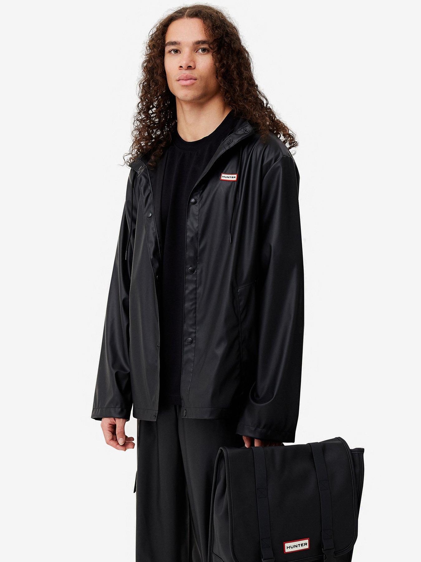 Hunter Mens Izzy Pu Hooded Jacket, Black, Size Xl, Men