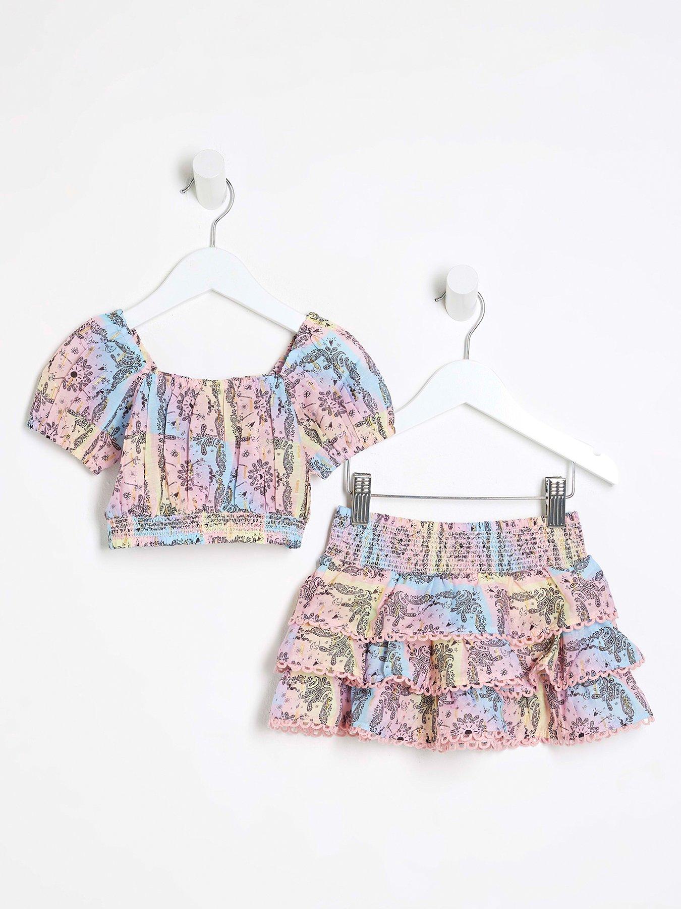 undefined Mini Girls Bandana Tiered Skirt Set - Light Pink