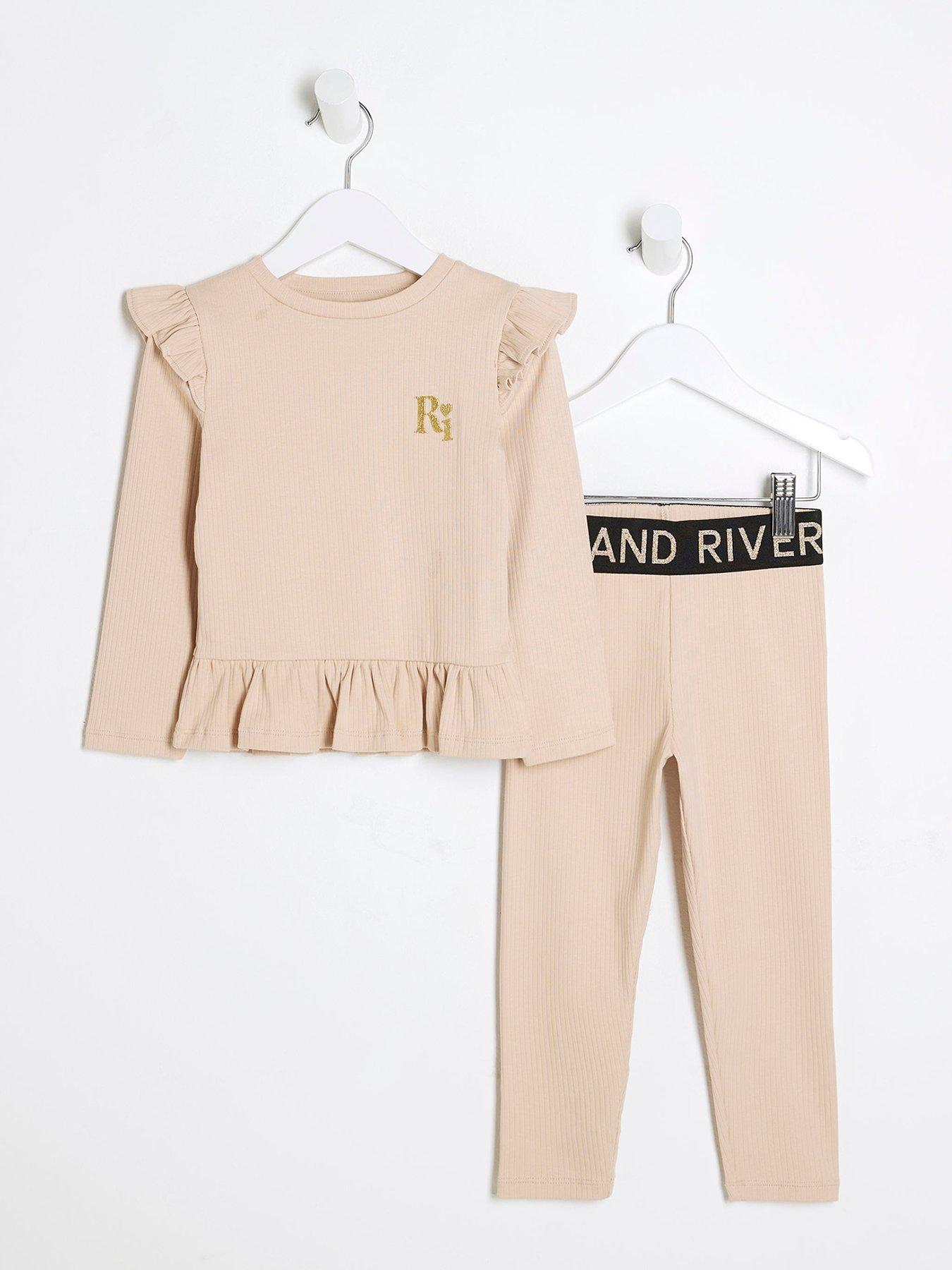 undefined Mini Girl Ribbed Top Set - Beige
