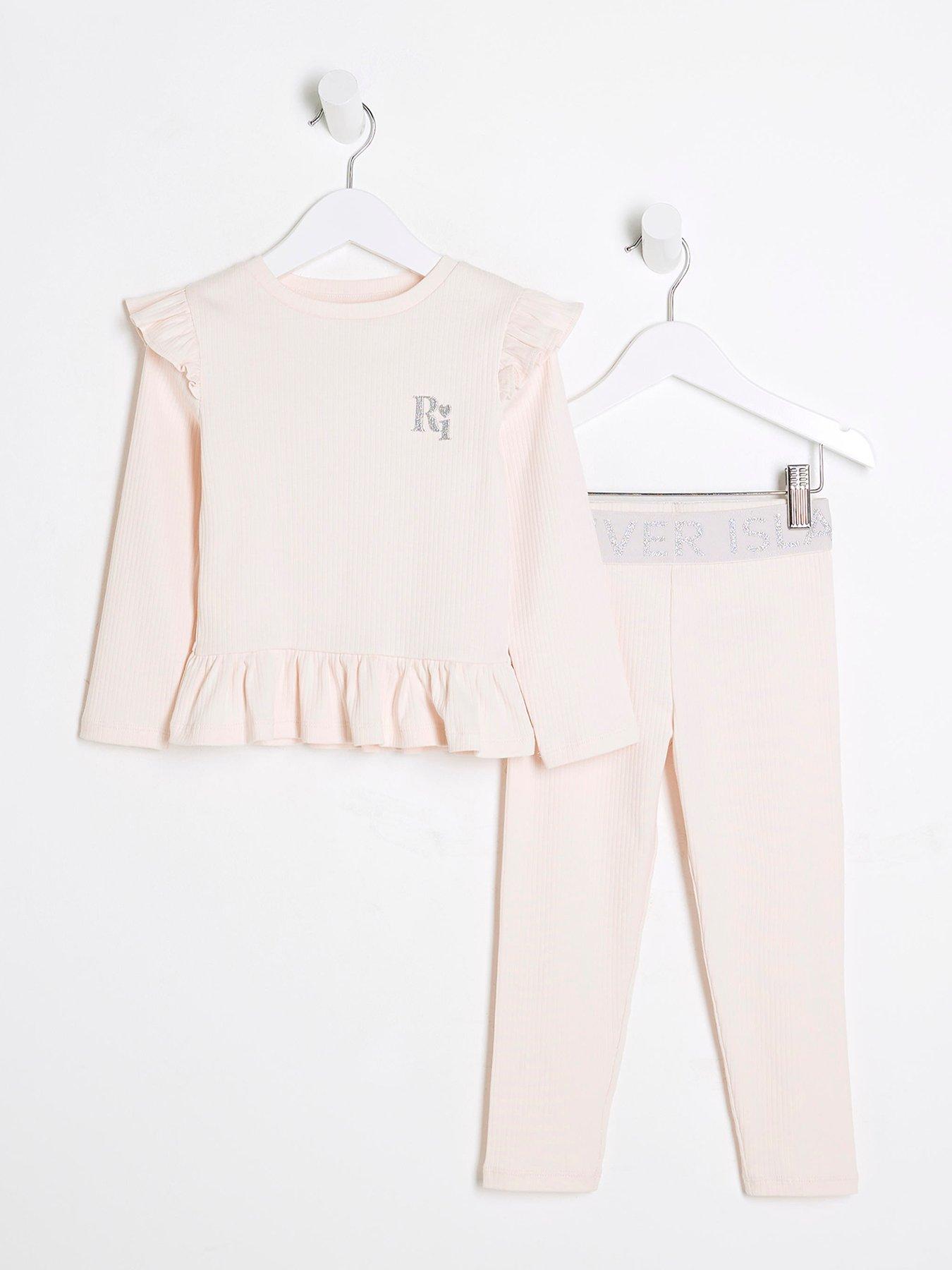 undefined Girls Ribbed Top And Waistband Legging Set - Pastel Pink