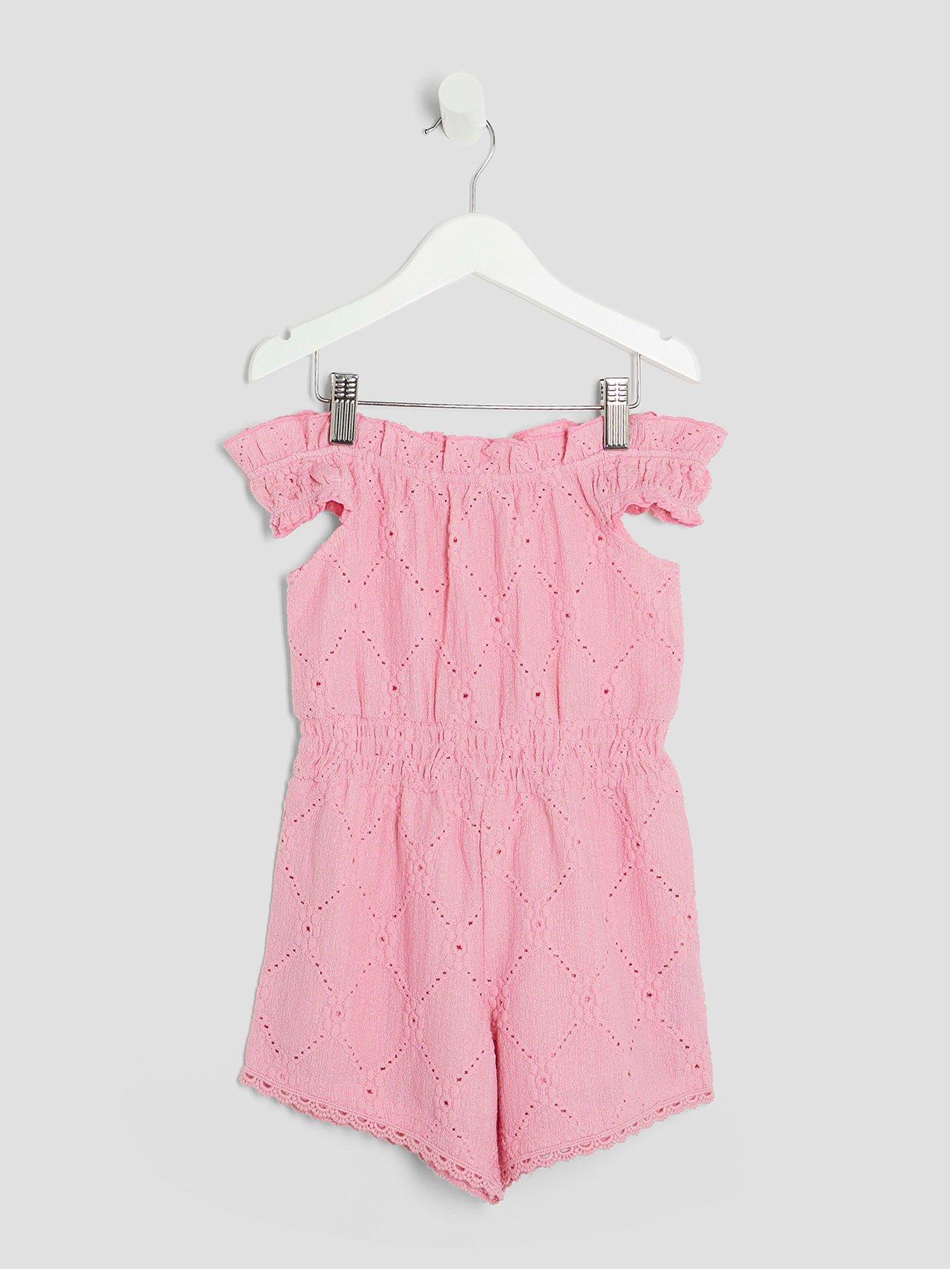 River Island Mini Girl Shirred Textured Playsuit - Pink