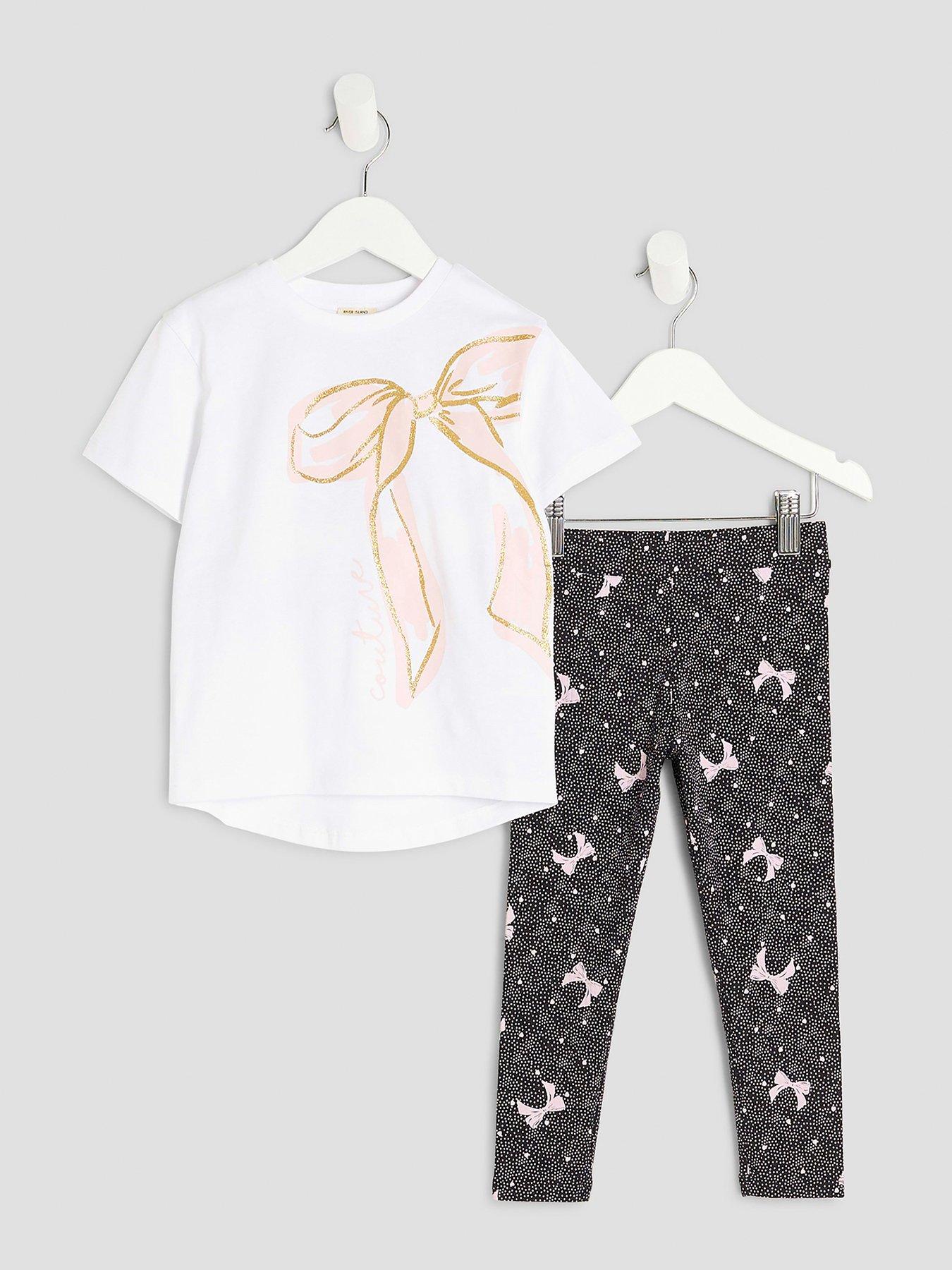 undefined Girl Bow T-Shirt and Legging Sets - White