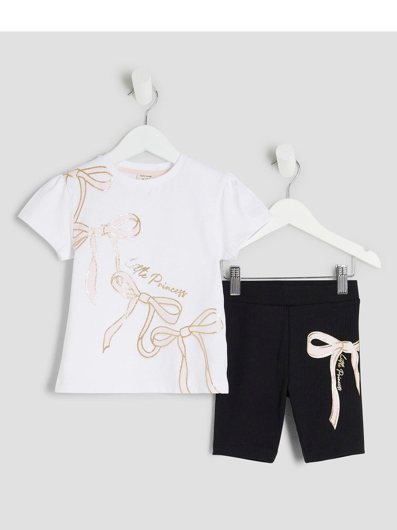 undefined Mini Girls White Bow T-shirt And Shorts Set  - White