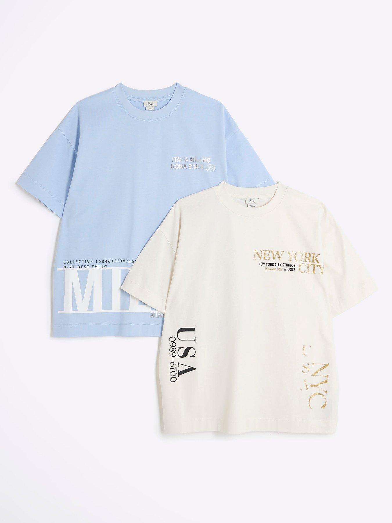 undefined Girls Pack Of 2 Graphic T-Shirts - Cream/Light Blue