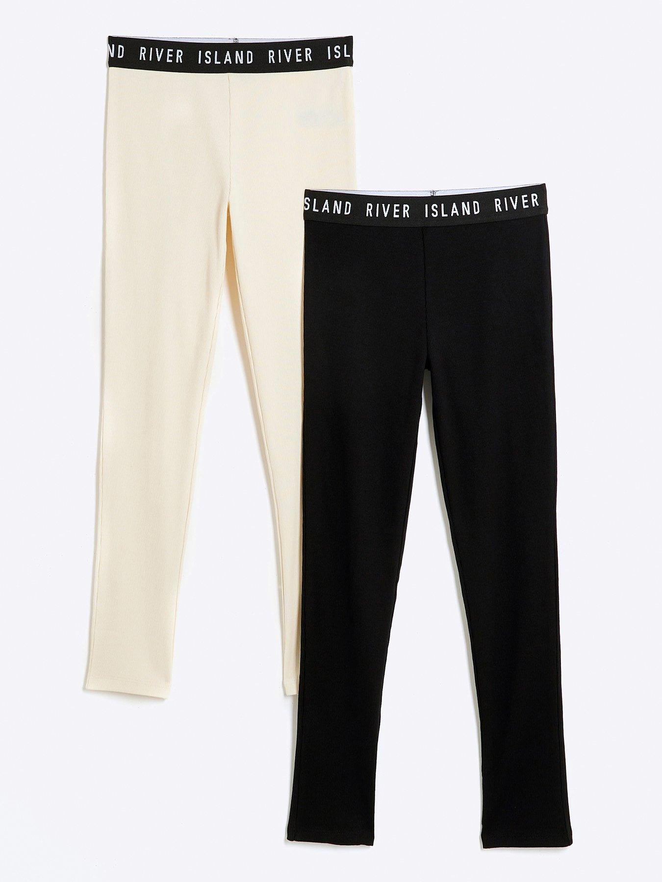 Image 1 of 4 of River Island Girls Ri Waistband Legging 2 Pack - Beige/black