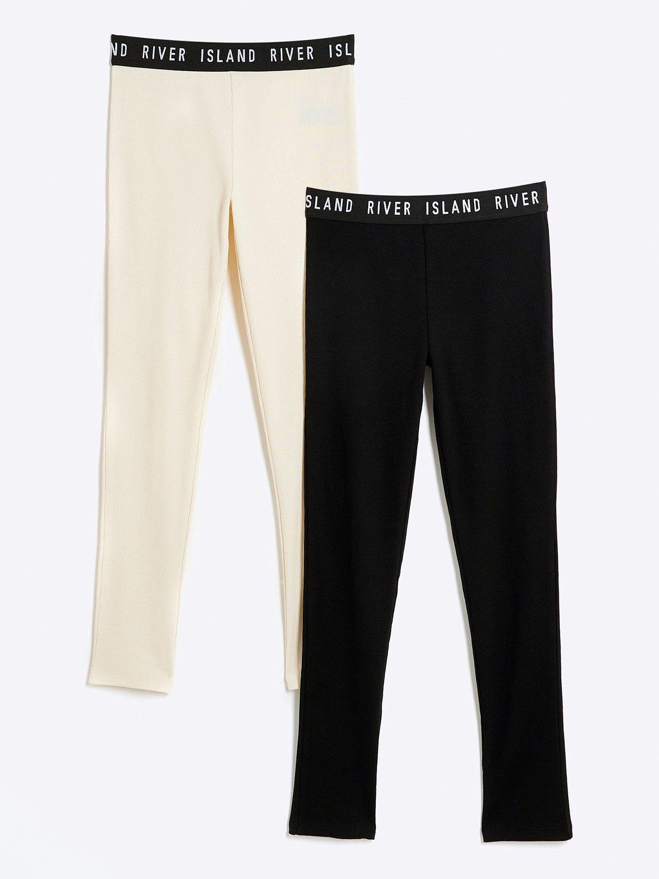 Image 2 of 4 of River Island Girls Ri Waistband Legging 2 Pack - Beige/black