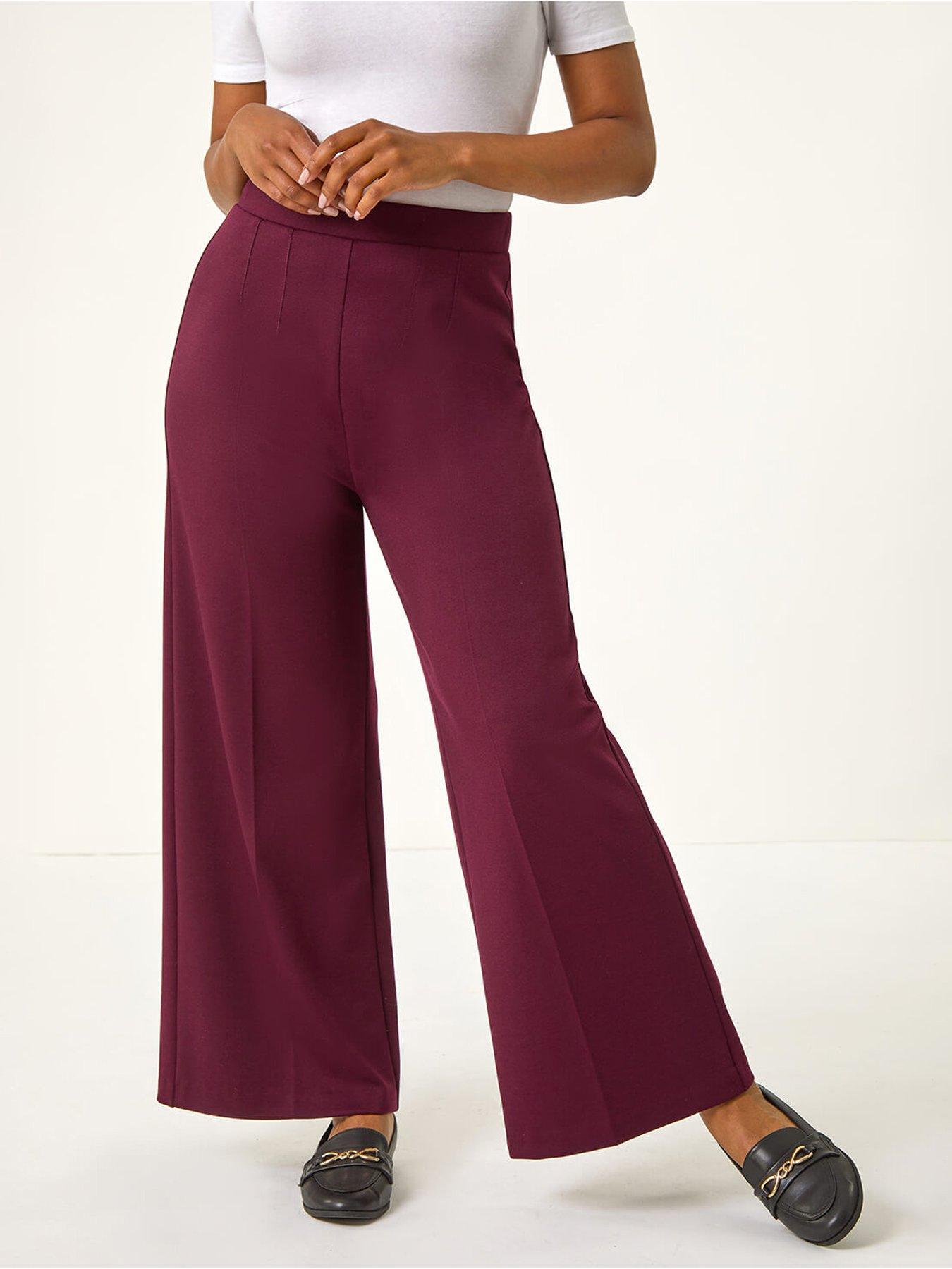 Roman Petite Wide Leg Ponte Stretch Trouser, Red, Size 14, Women