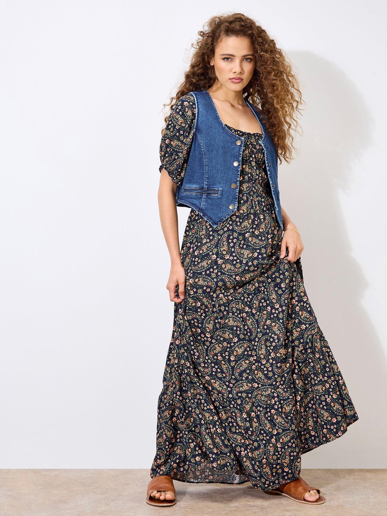 Apricot Floral Paisley Tiered Maxi Dress Navy Very