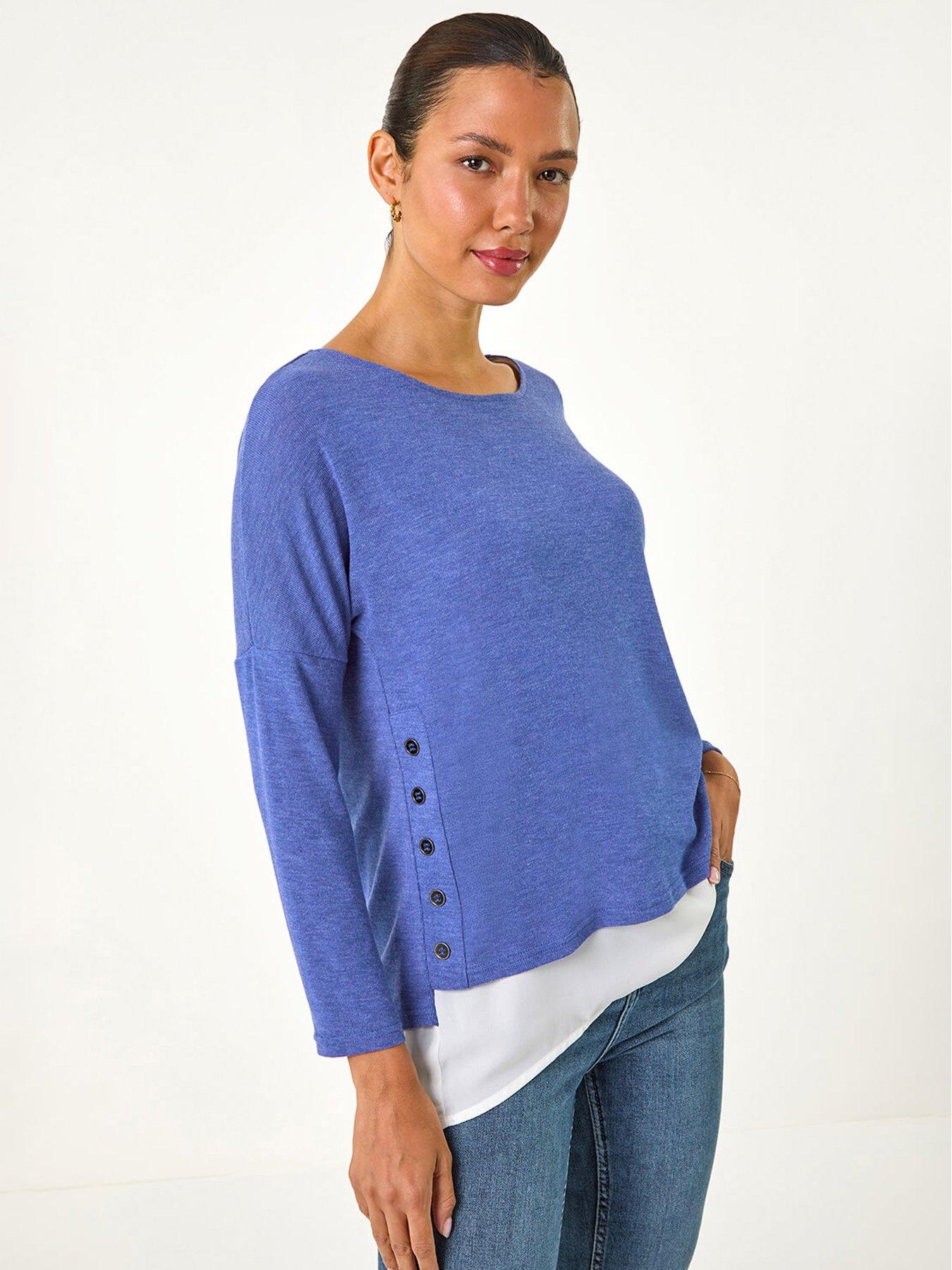 undefined 2 In 1 Contrast Hem Detail Stretch Top - Blue