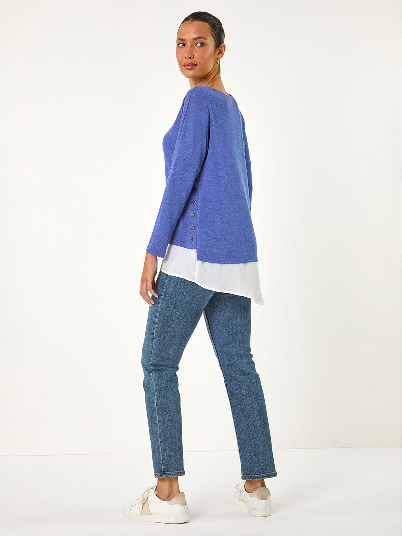 Image 2 of 5 of Roman 2 In 1 Contrast Hem Detail Stretch Top - Blue
