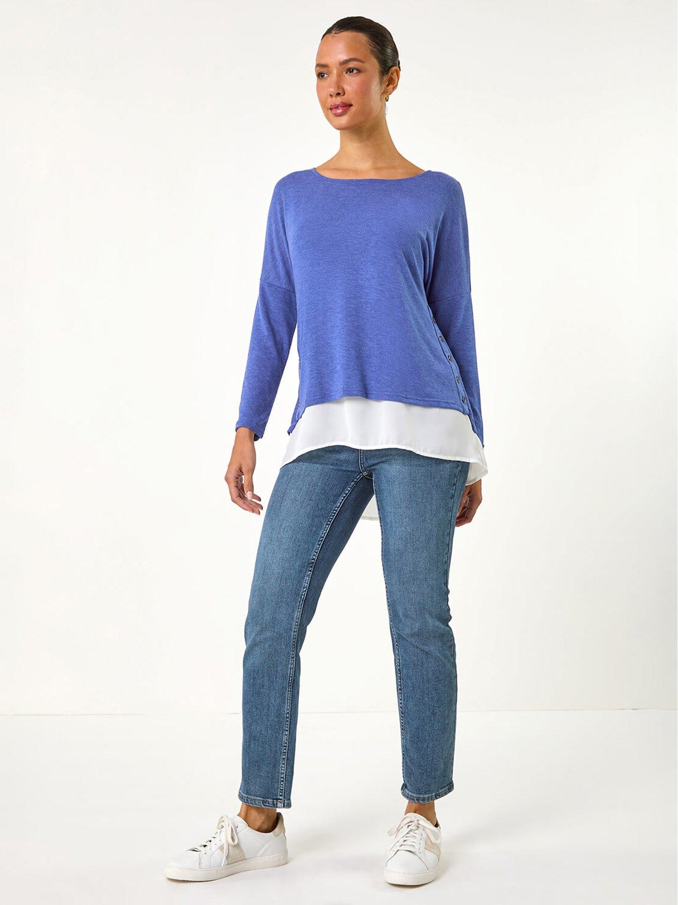 Image 3 of 5 of Roman 2 In 1 Contrast Hem Detail Stretch Top - Blue