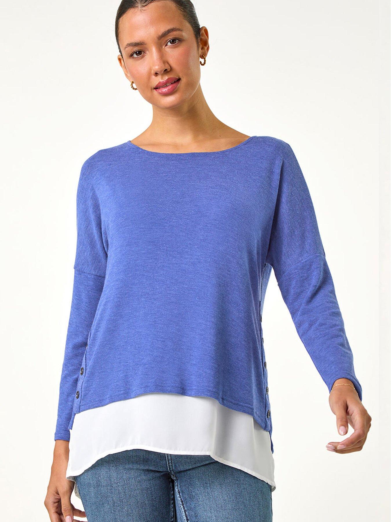 Image 4 of 5 of Roman 2 In 1 Contrast Hem Detail Stretch Top - Blue