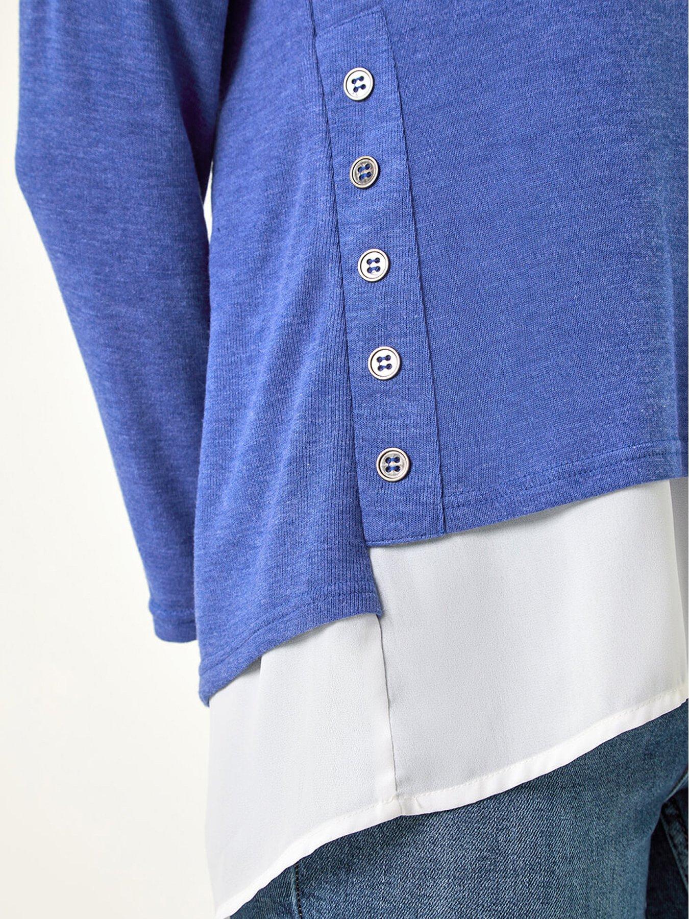Image 5 of 5 of Roman 2 In 1 Contrast Hem Detail Stretch Top - Blue