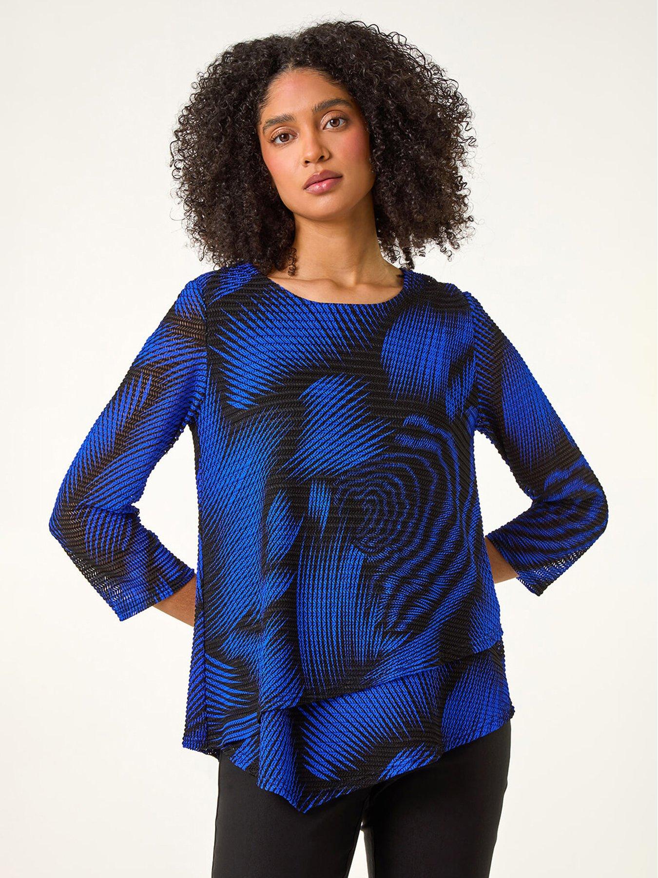 undefined Abstract Print Textured Top - Royal Blue