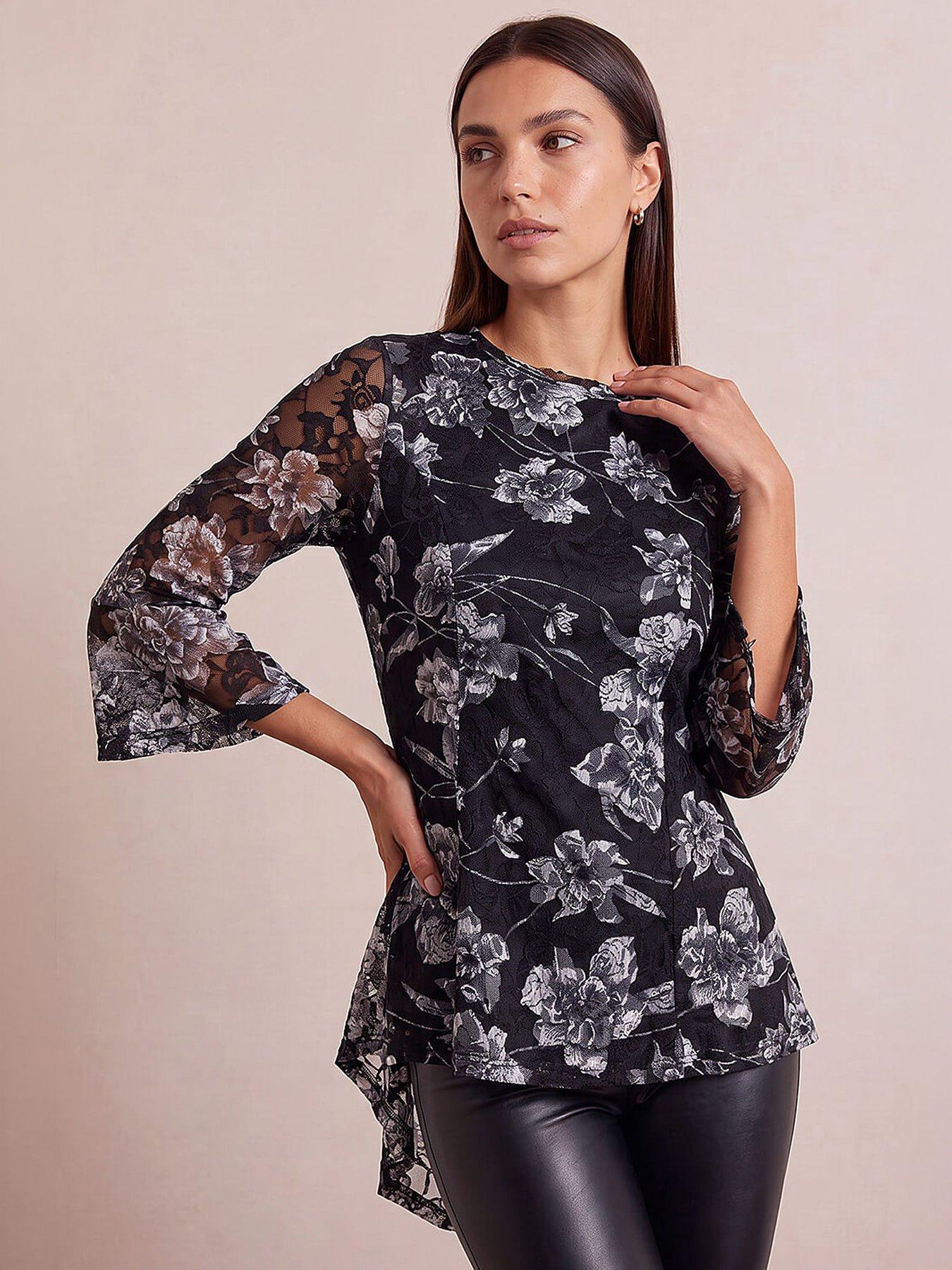Roman Women's Charcoal Floral Lace Stretch Top In | : Size 12 - Image 8