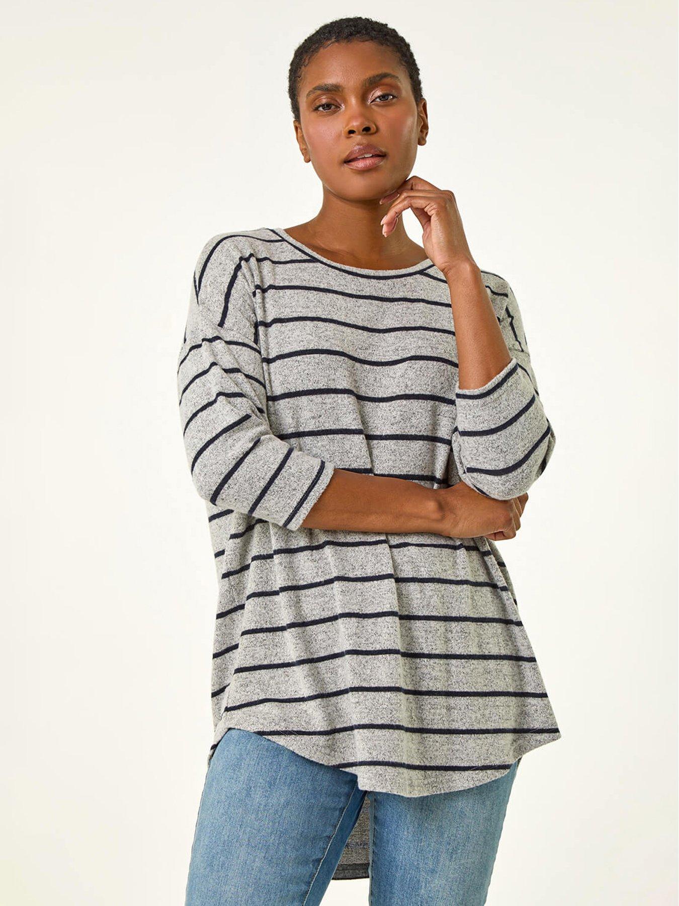 Image 1 of 5 of Roman Stripe Jersey Knit Top - Grey