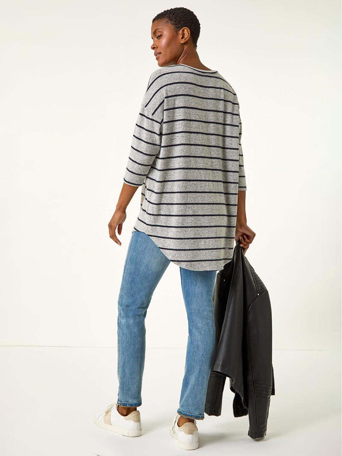 Image 2 of 5 of Roman Stripe Jersey Knit Top - Grey
