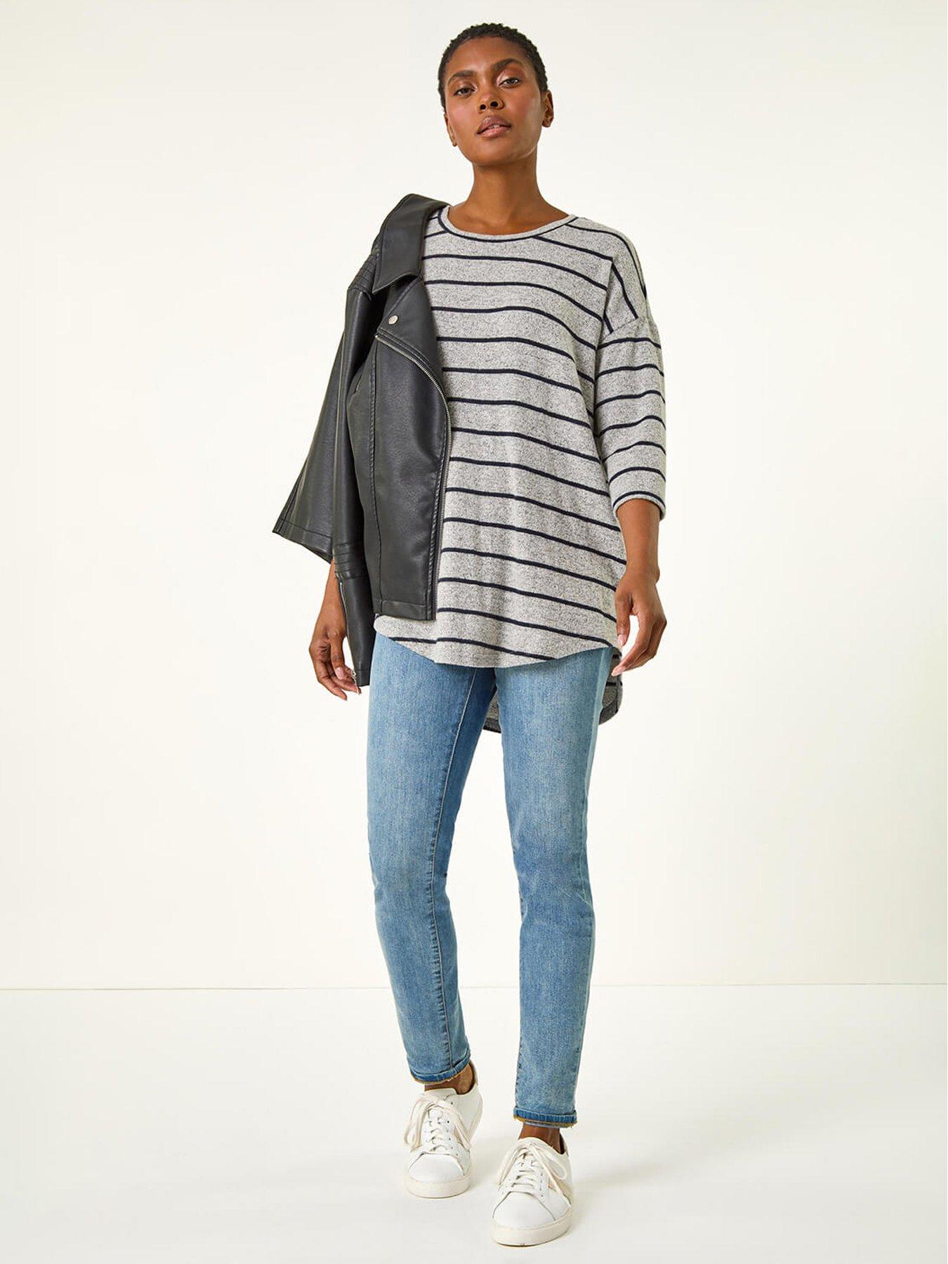 Image 3 of 5 of Roman Stripe Jersey Knit Top - Grey