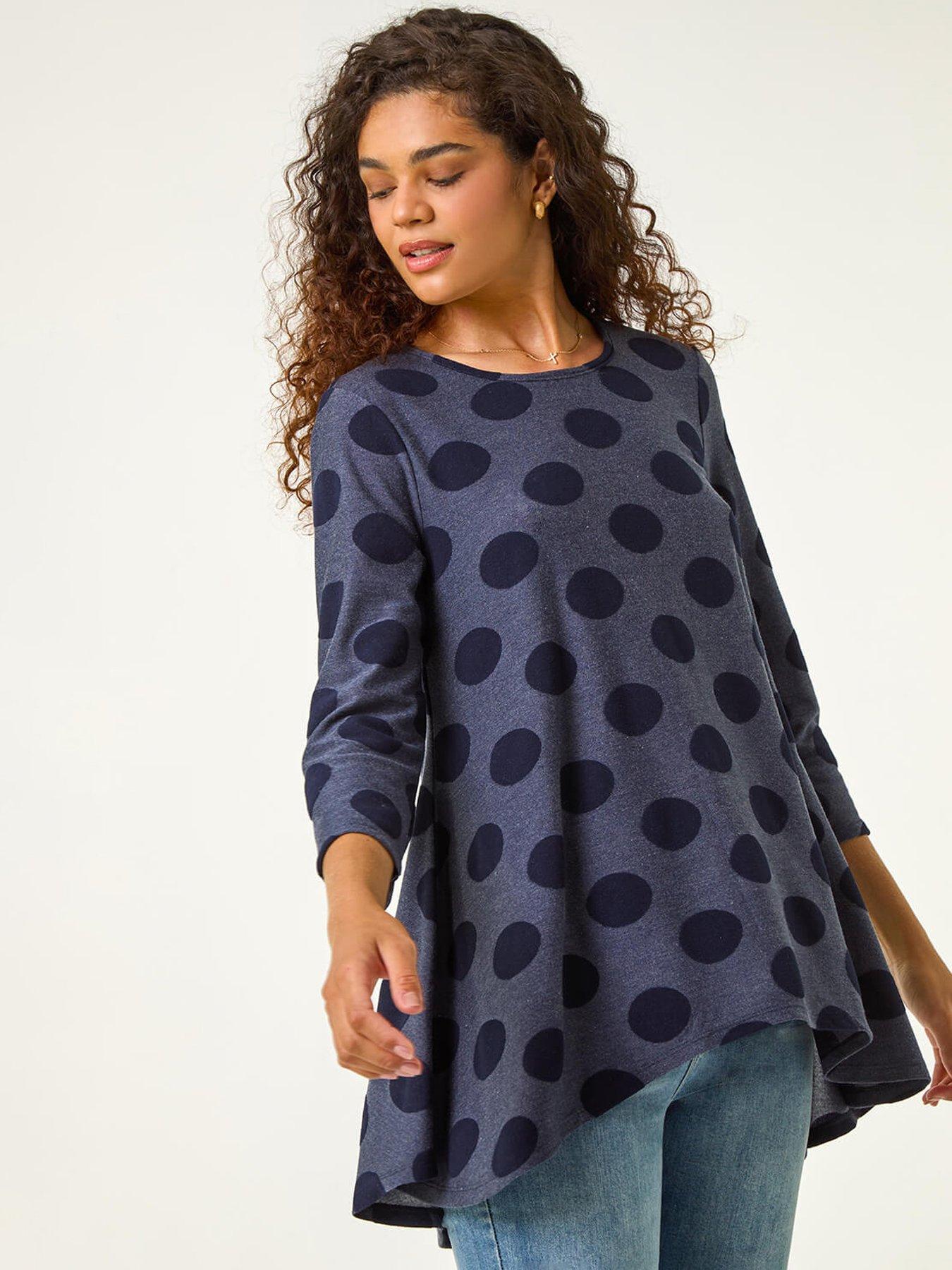 undefined Textured Spot Swing Hem Tunic - Navy