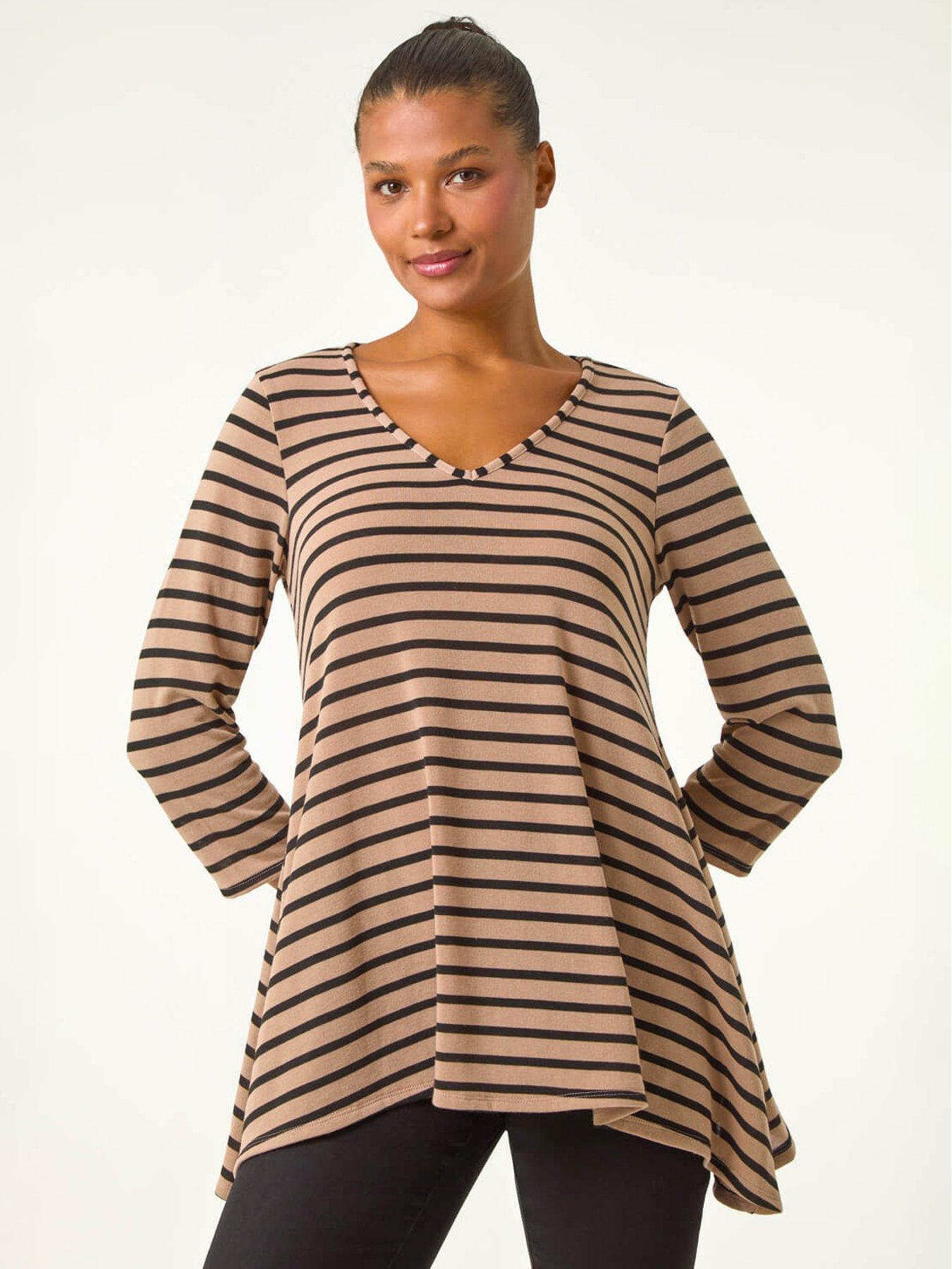 undefined Stripe Swing Hem Tunic Top - Stone