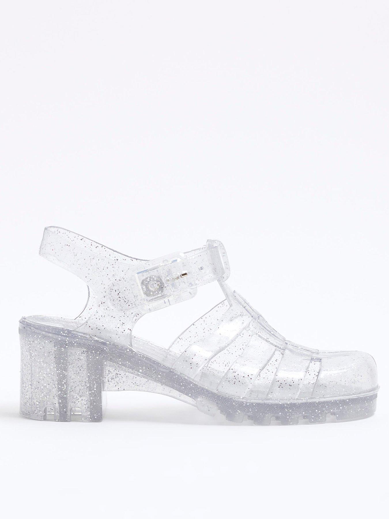 undefined Girls Heeled Glitter Jelly - Silver