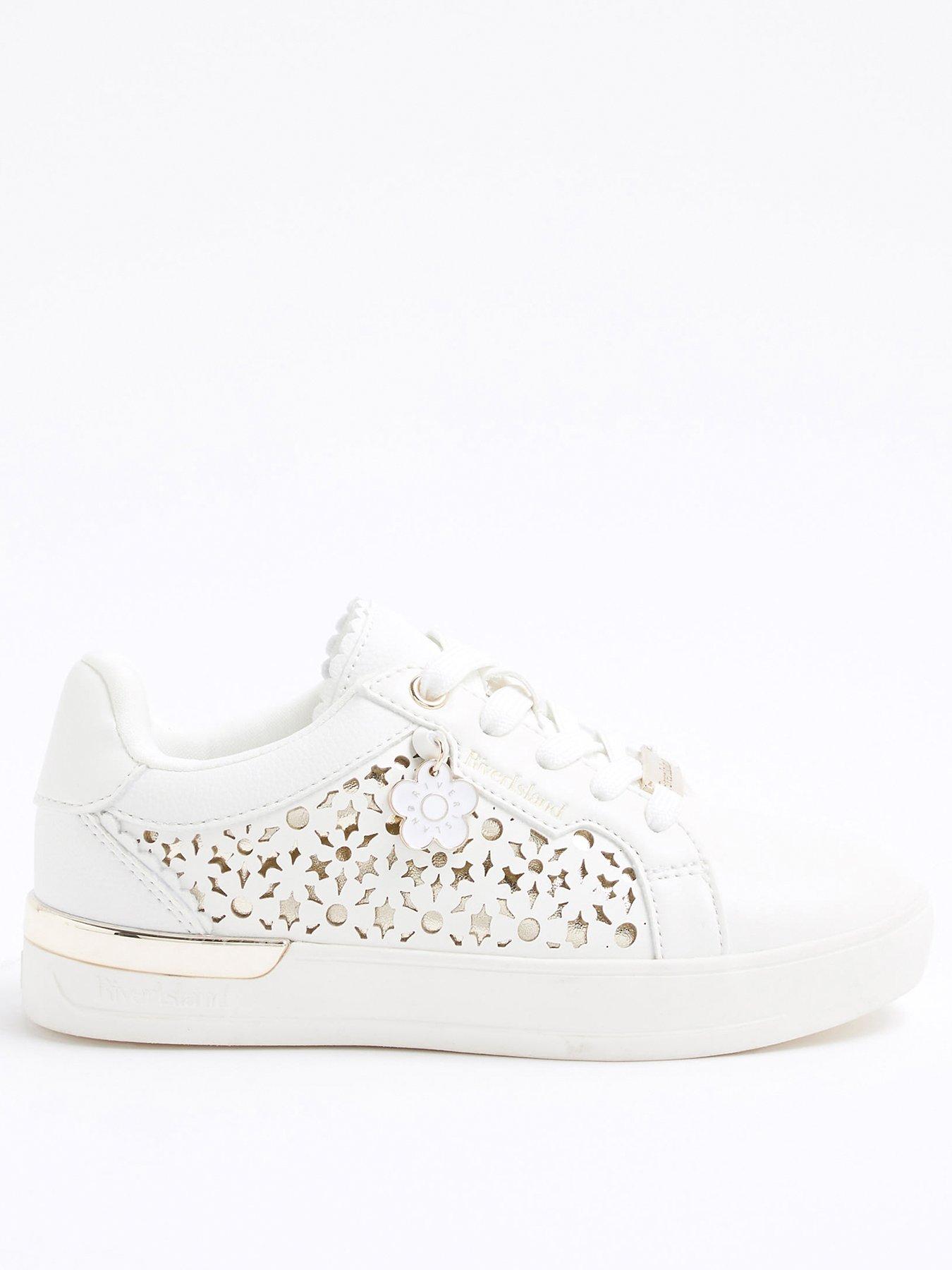 undefined Girls Flower Laser Cut Trainers  - White