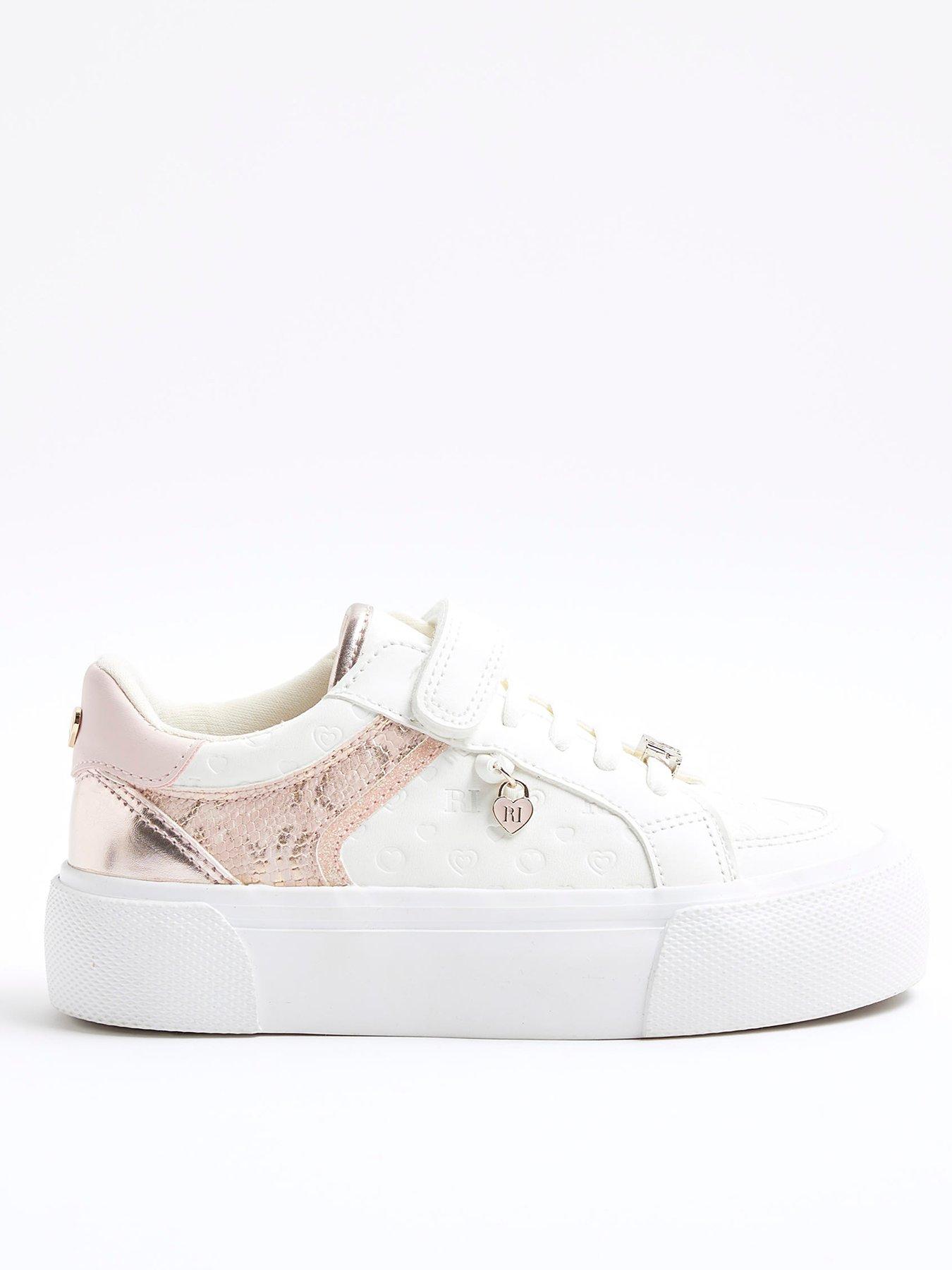 Image 1 of 5 of River Island Girls Monogram Trainers - White/Pink