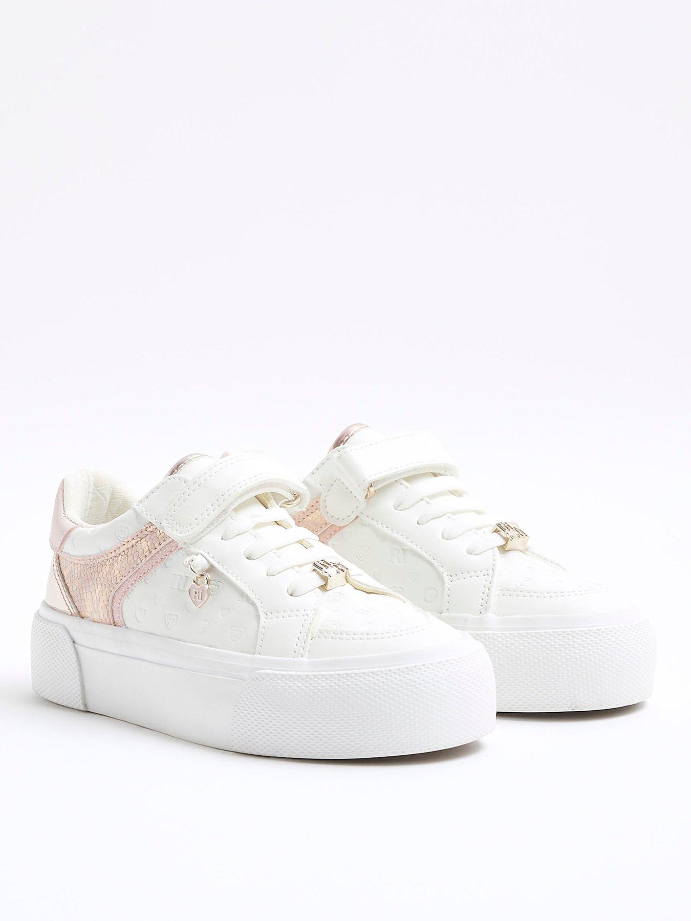 Image 2 of 5 of River Island Girls Monogram Trainers - White/Pink