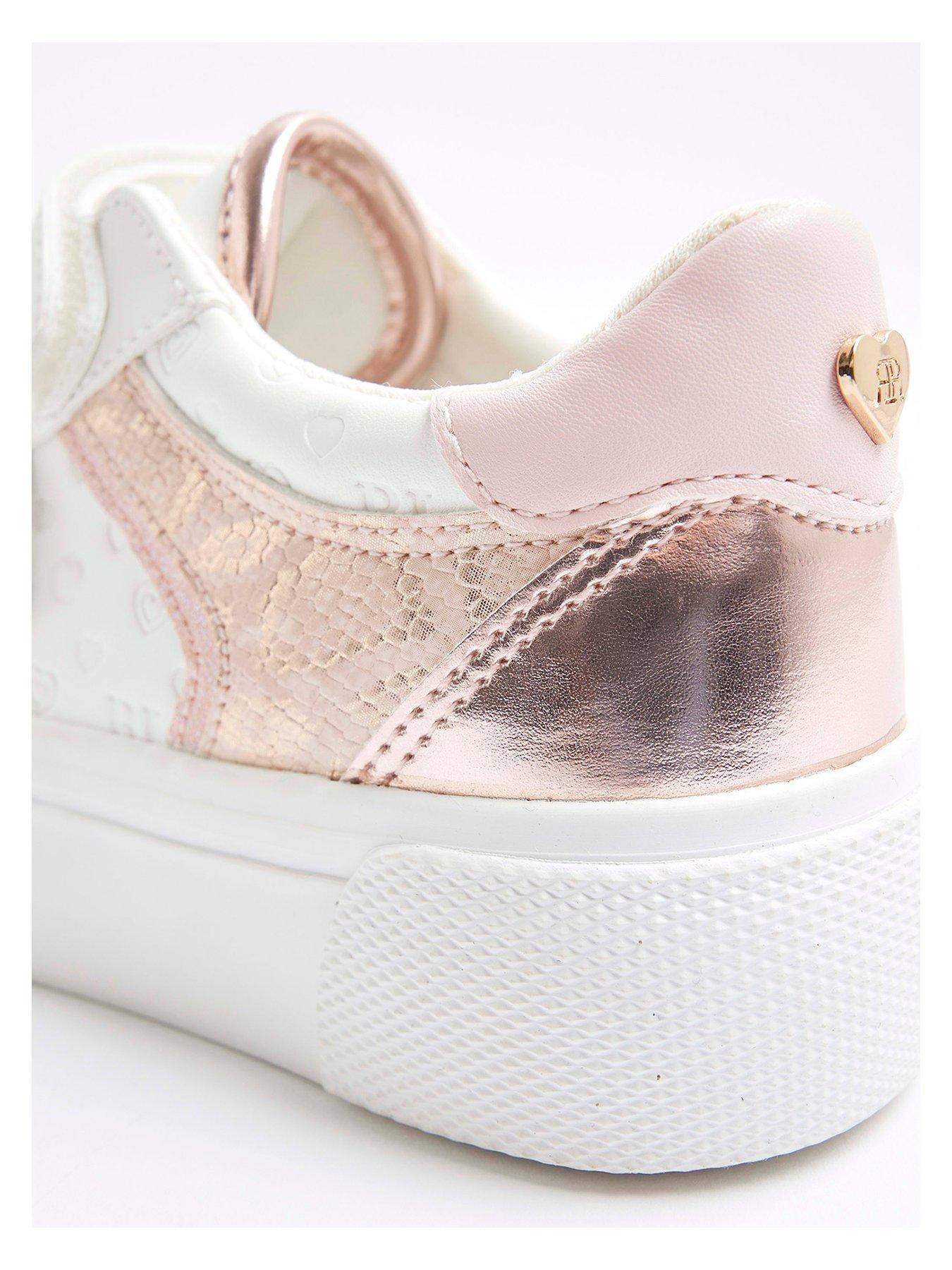 Image 4 of 5 of River Island Girls Monogram Trainers - White/Pink