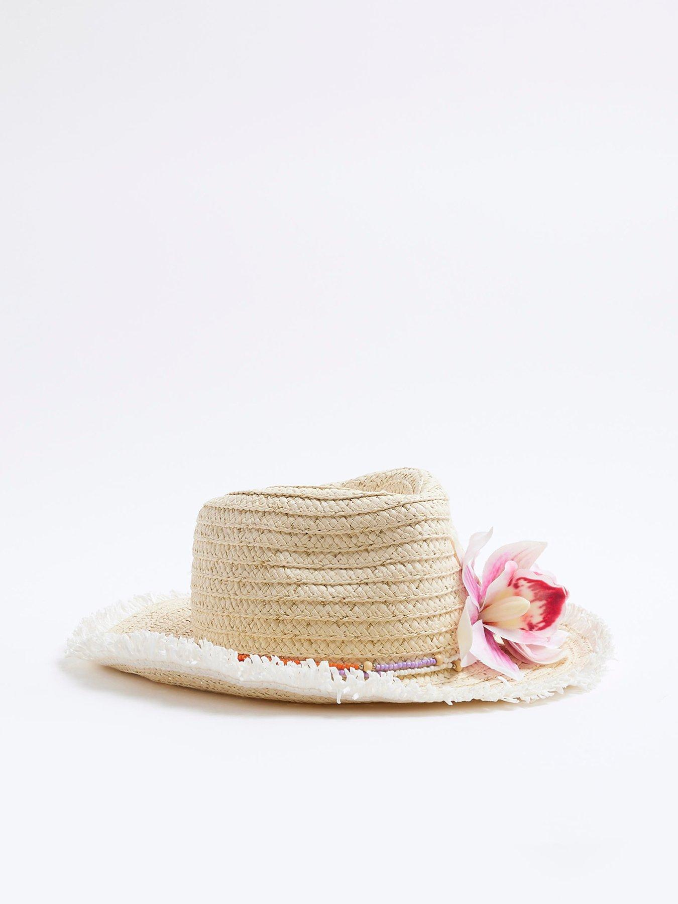 Image of River Island Girls Orchid Straw Cowboy Hat - Beige