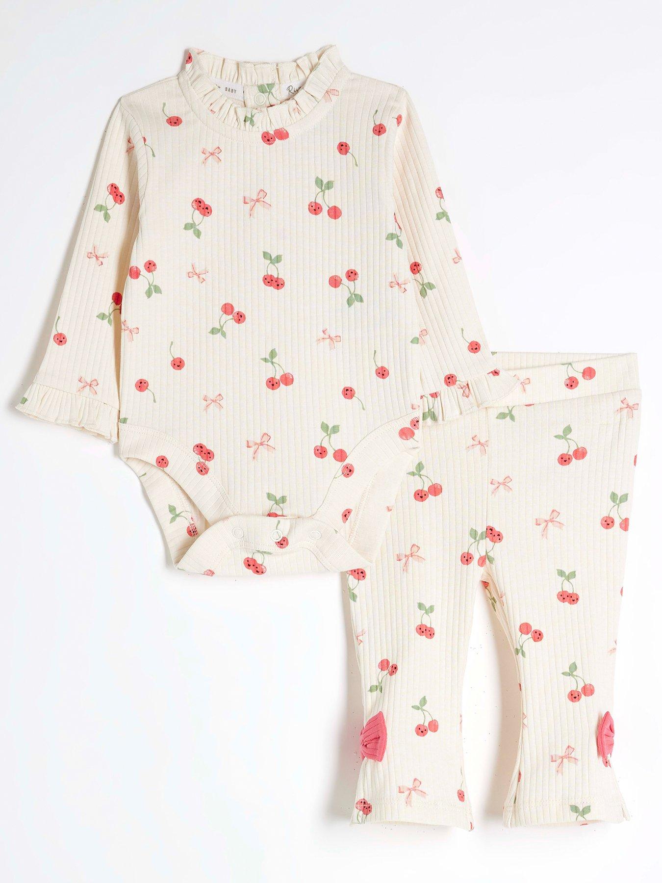 undefined Baby Girls Cherry Kickflare Set - Cream