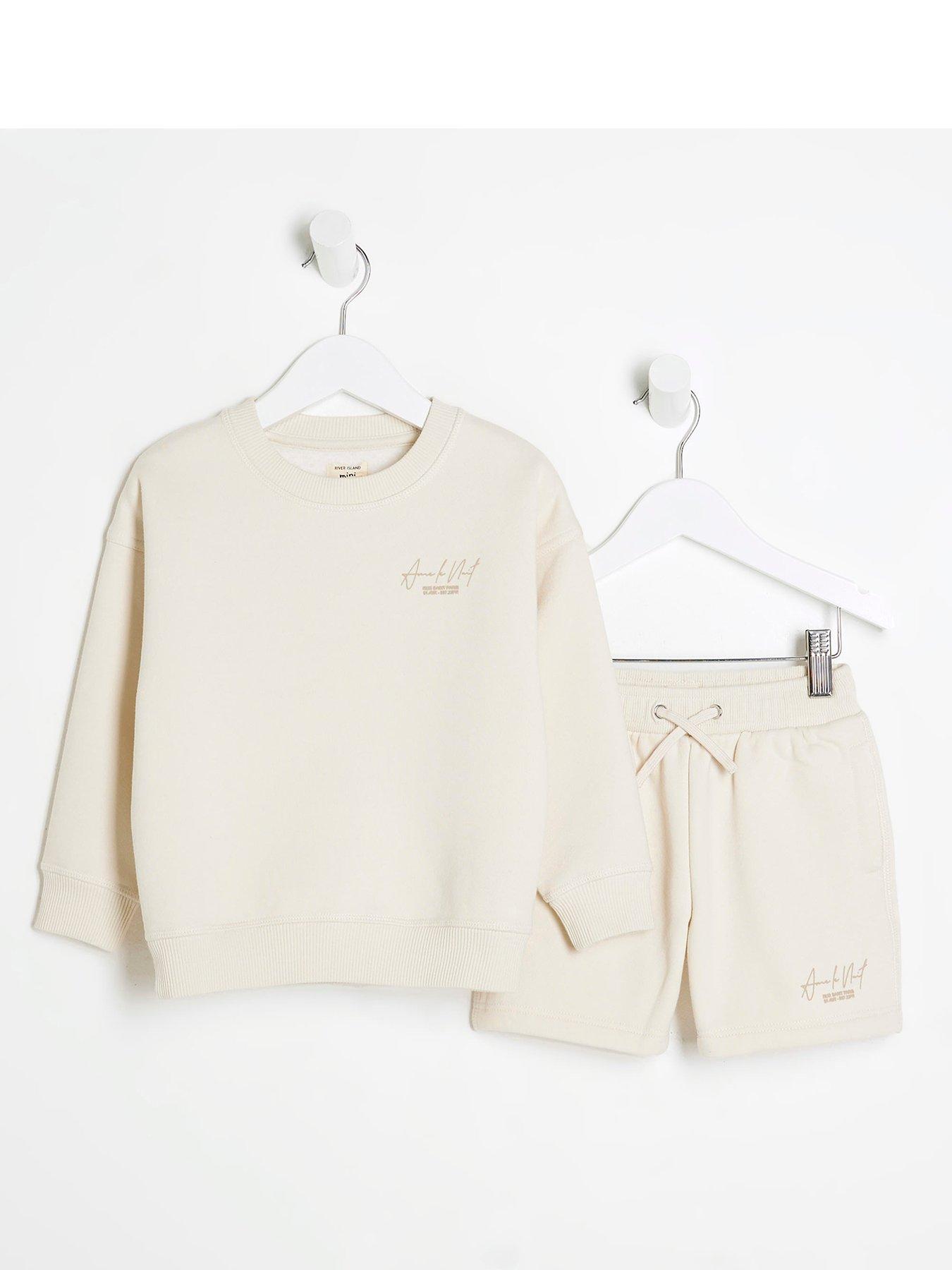 undefined Mini Boys Sweatshirt Short Set - Ecru