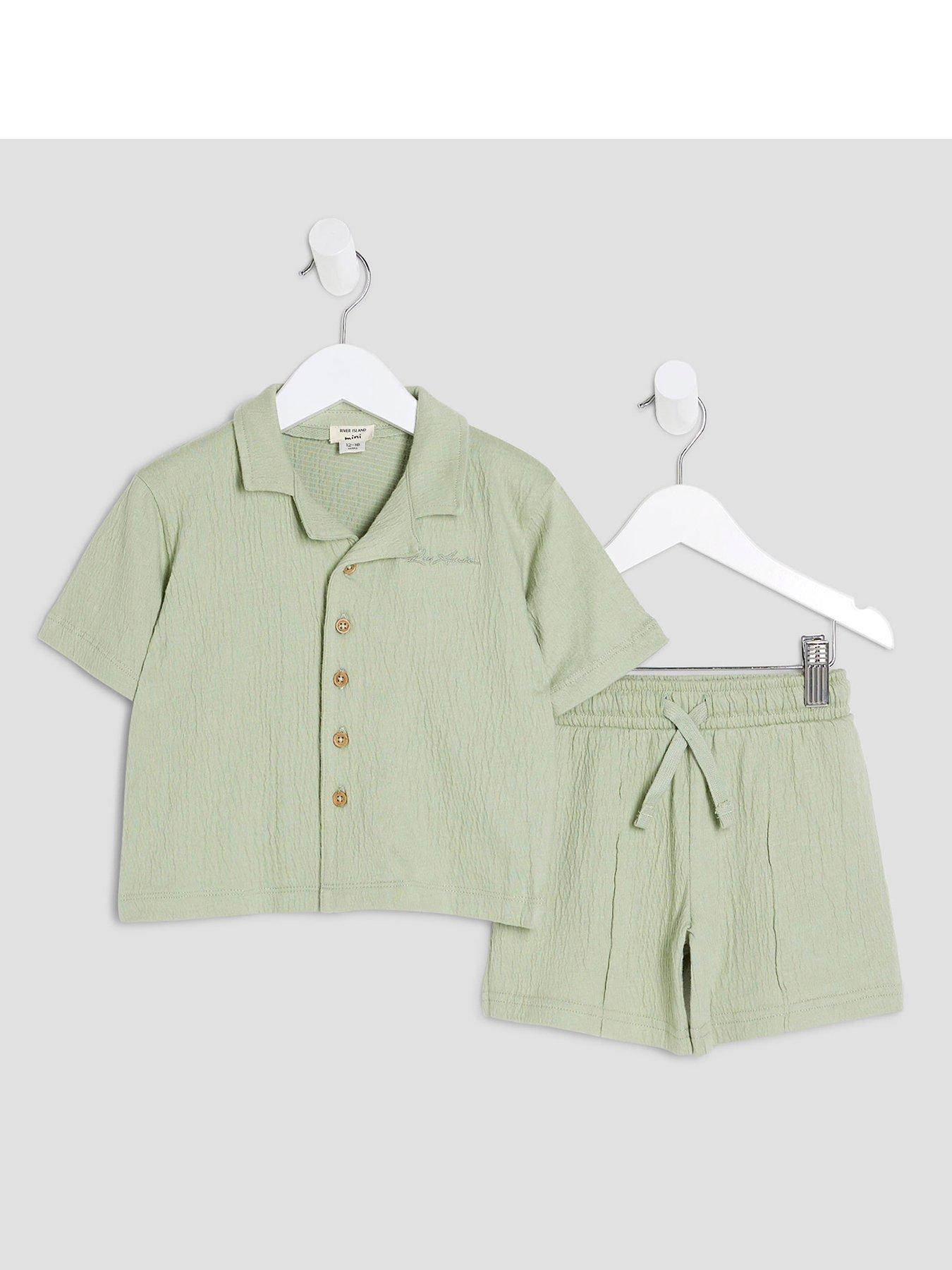 undefined Mini Boys Textured Shirt Set - Light Green