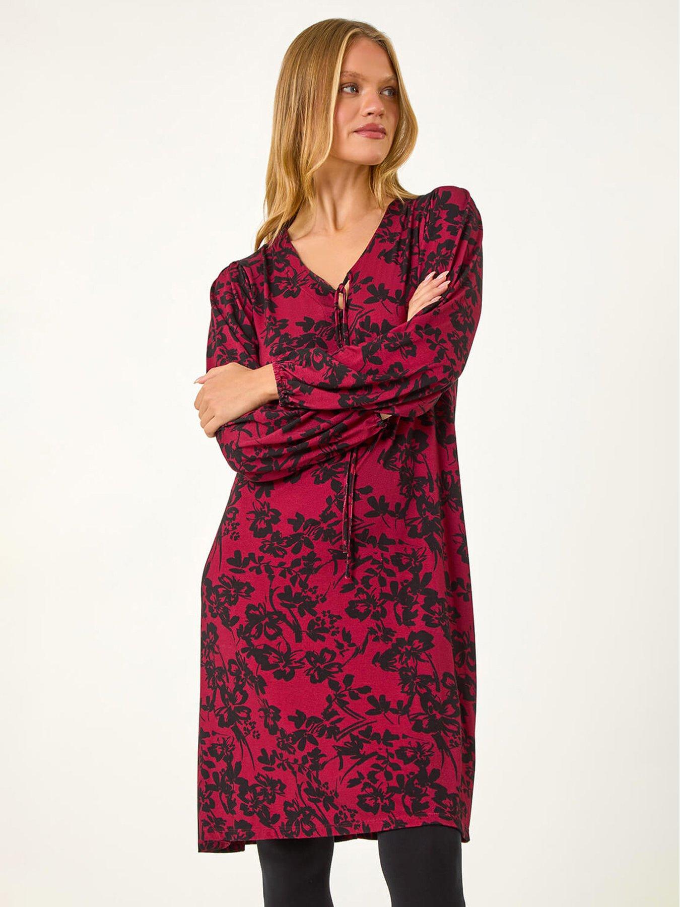 undefined Floral Jersey Swing Dress - Red
