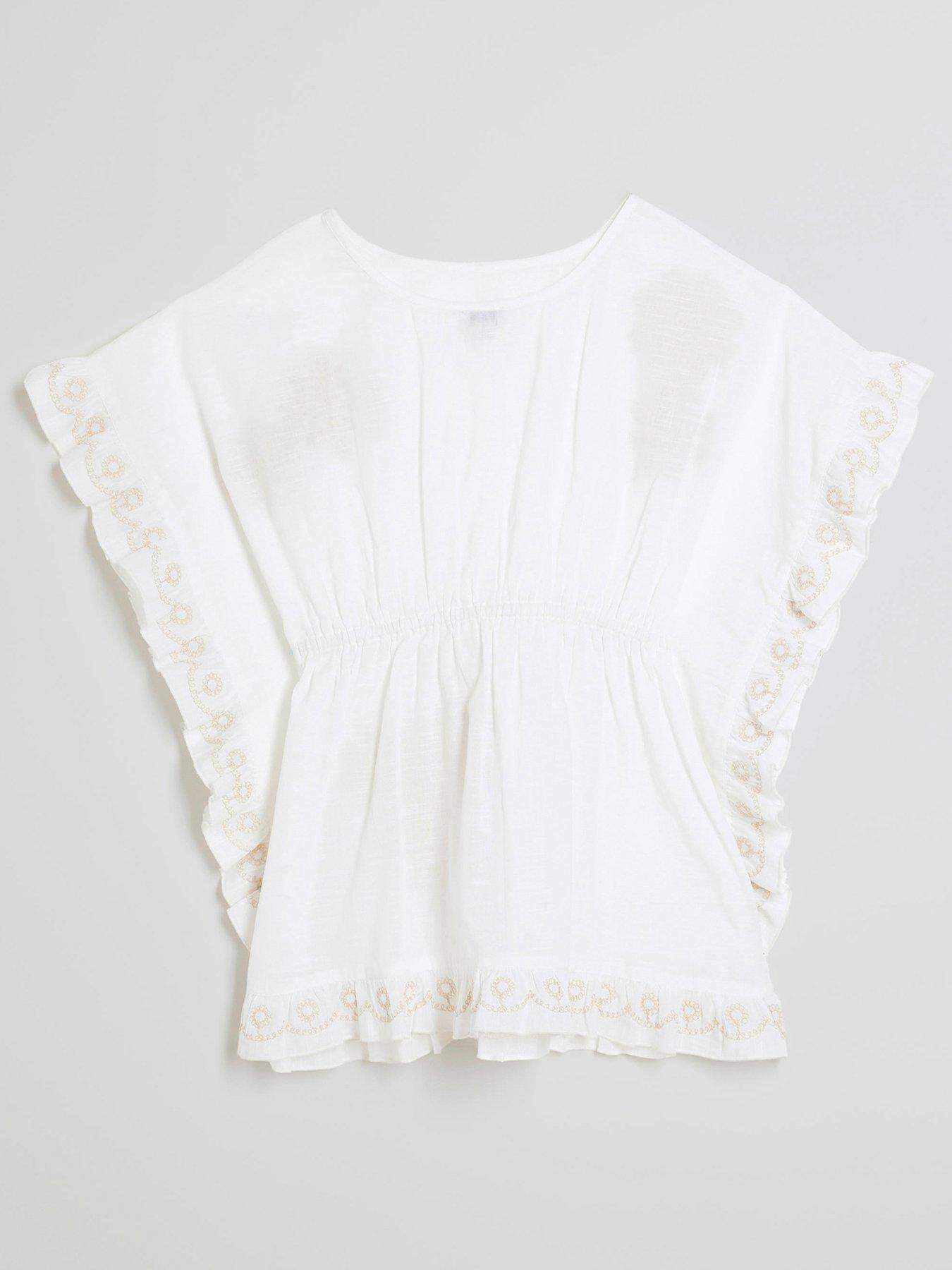 Image 2 of 4 of River Island Girls Crochet Floral Kaftan - White