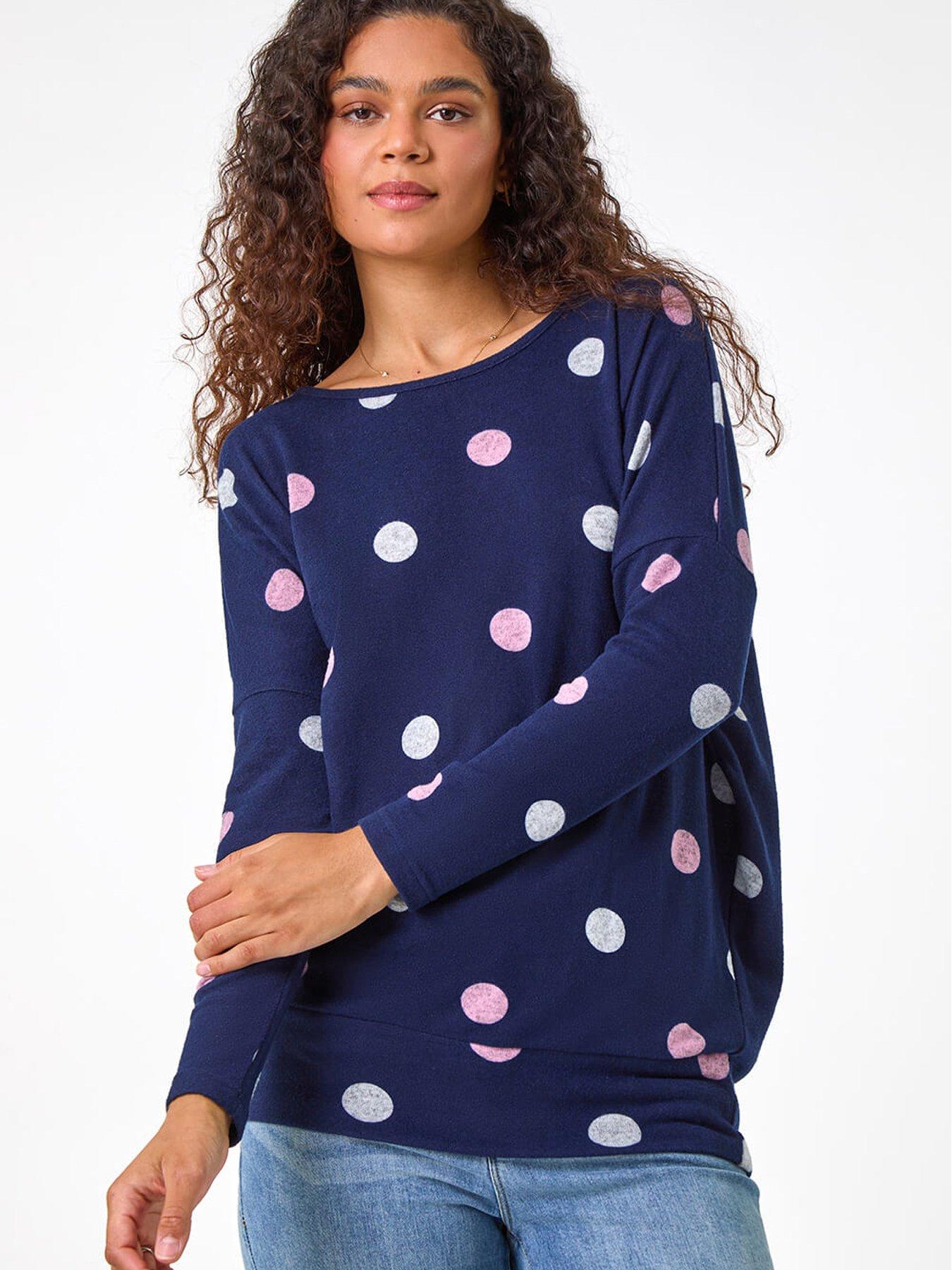 undefined Spot Print Knit Top - Navy