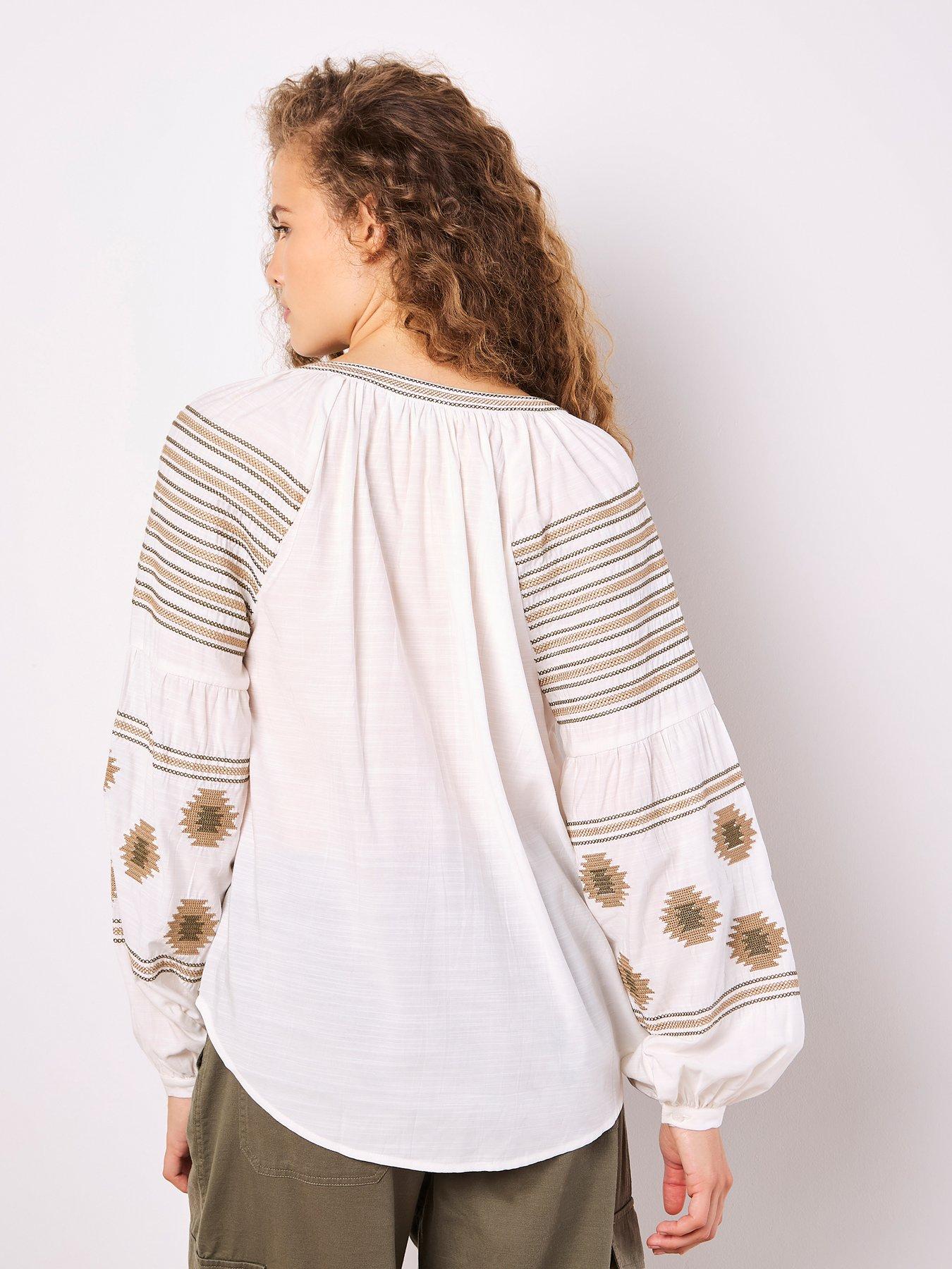 Image 2 of 5 of Apricot Tassel Embroidered Blouse - White